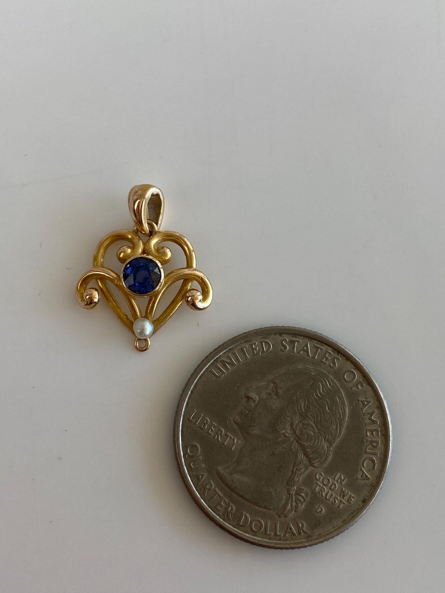 Solid 14k Yellow Gold Blue Sapphire Seed Pearl Stick Pin Conversion Charm