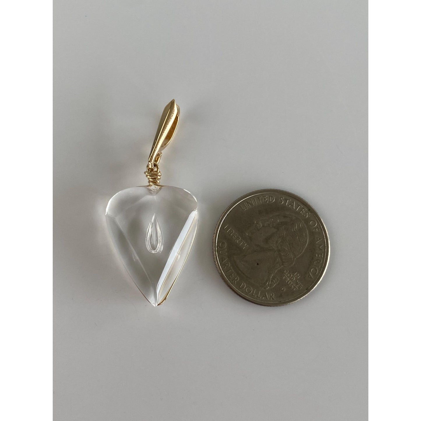 Vintage Solid 14k Yellow Gold Clear Glass Teardrop Heart Charm