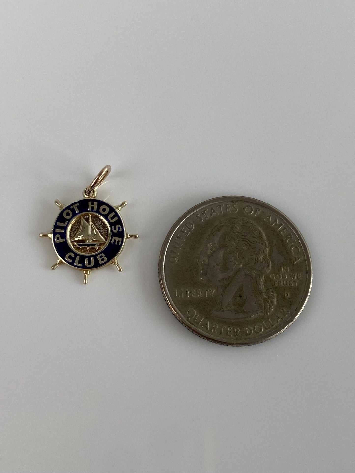 Vintage Solid 9k White Gold Enamel Sailing 'Pilot House Club' Charm