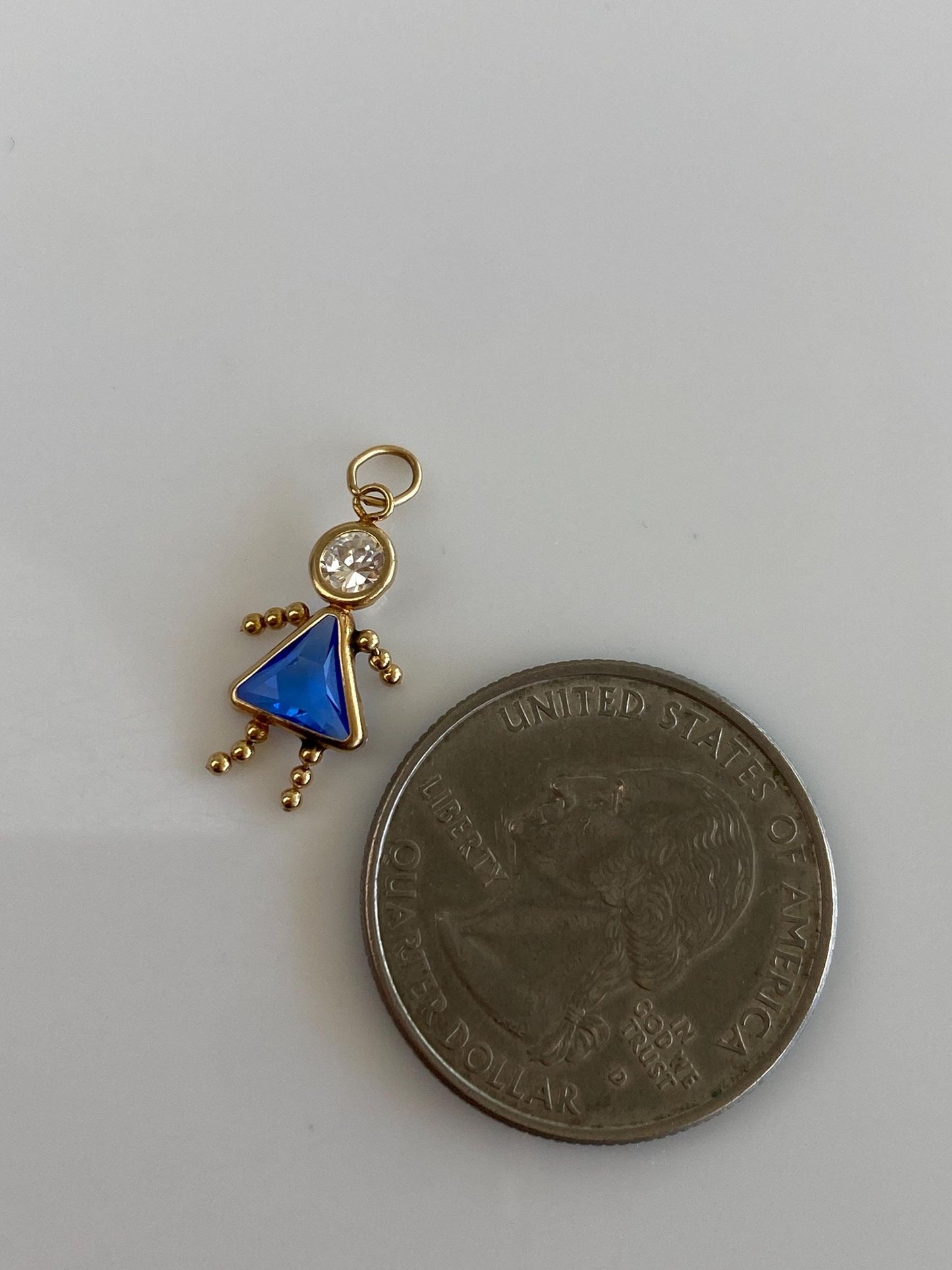 Vintage Solid 10k Yellow Gold Blue & Clear Cubic Zirconia Little Girl Charm