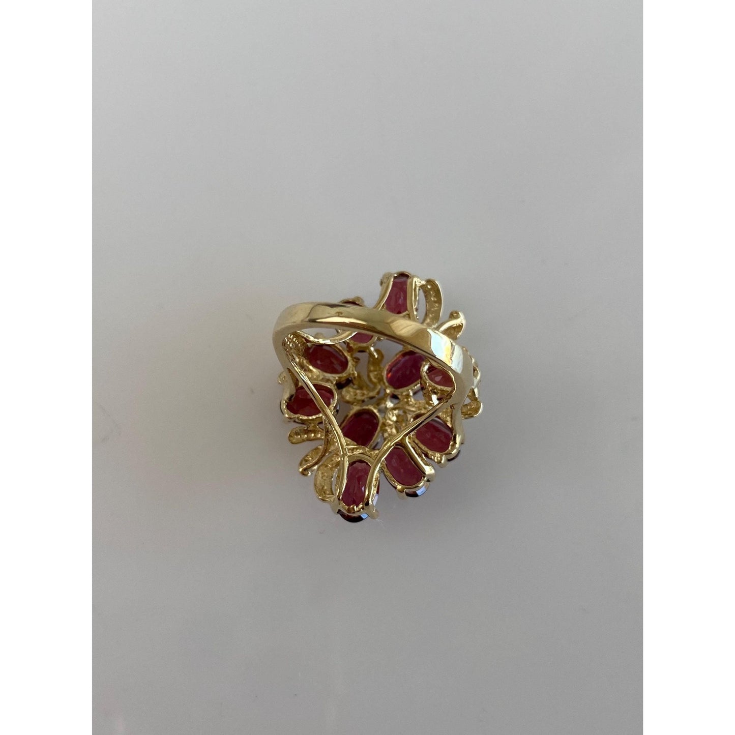 Vintage Solid 14k Yellow Gold Garnet Cluster Ring - Size 4.5