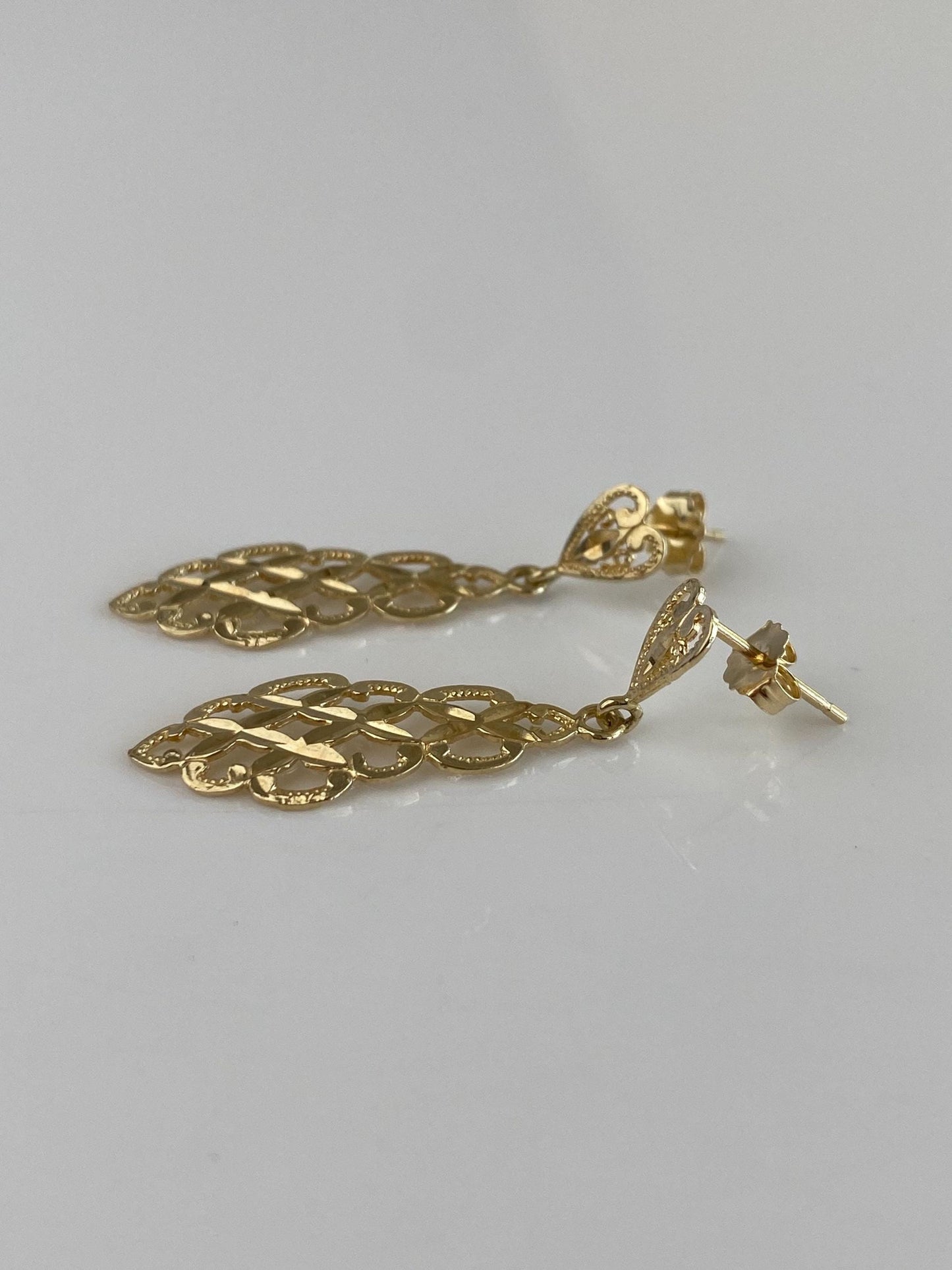 Vintage Solid 14k Yellow Gold Diamond Cut Dangle Stud Earrings