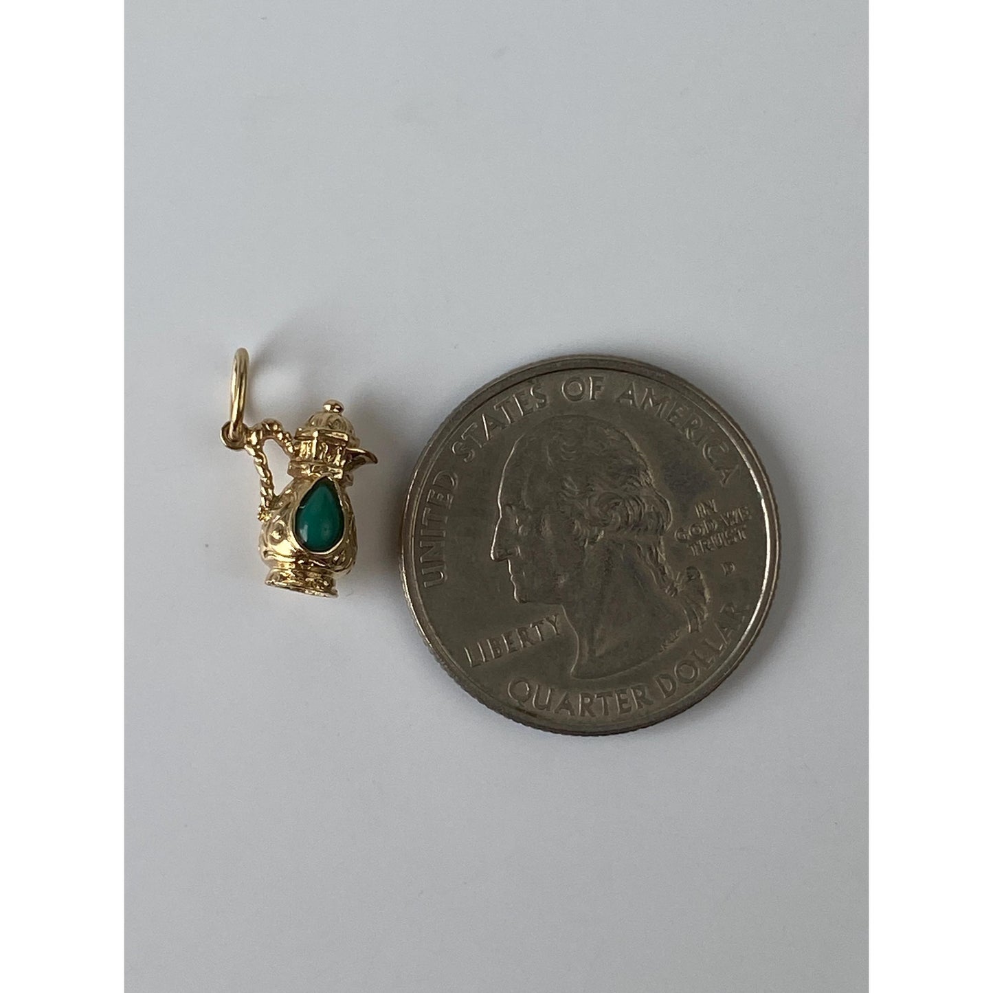 Vintage Solid 14k Yellow Gold Green Stone Vessel Charm