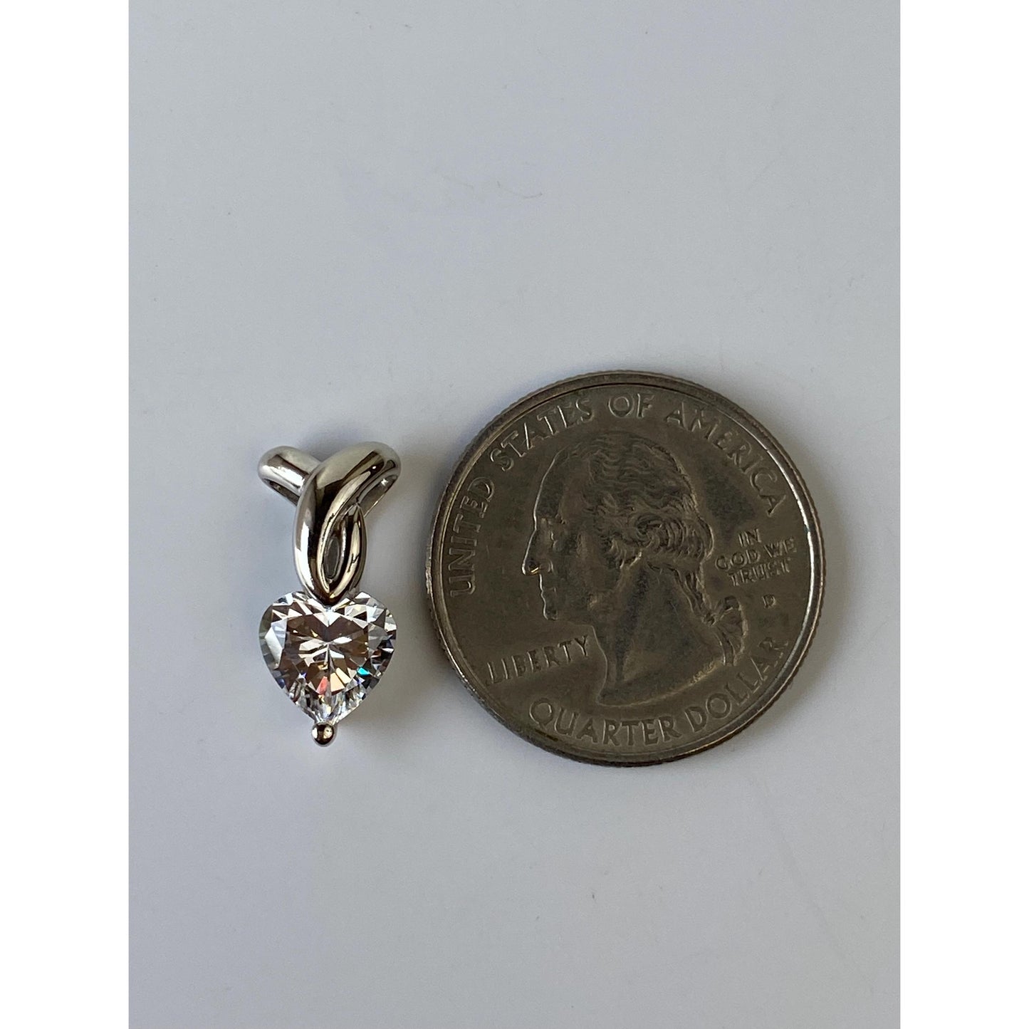 Solid 14k White Gold Cubic Zirconia Heart Charm