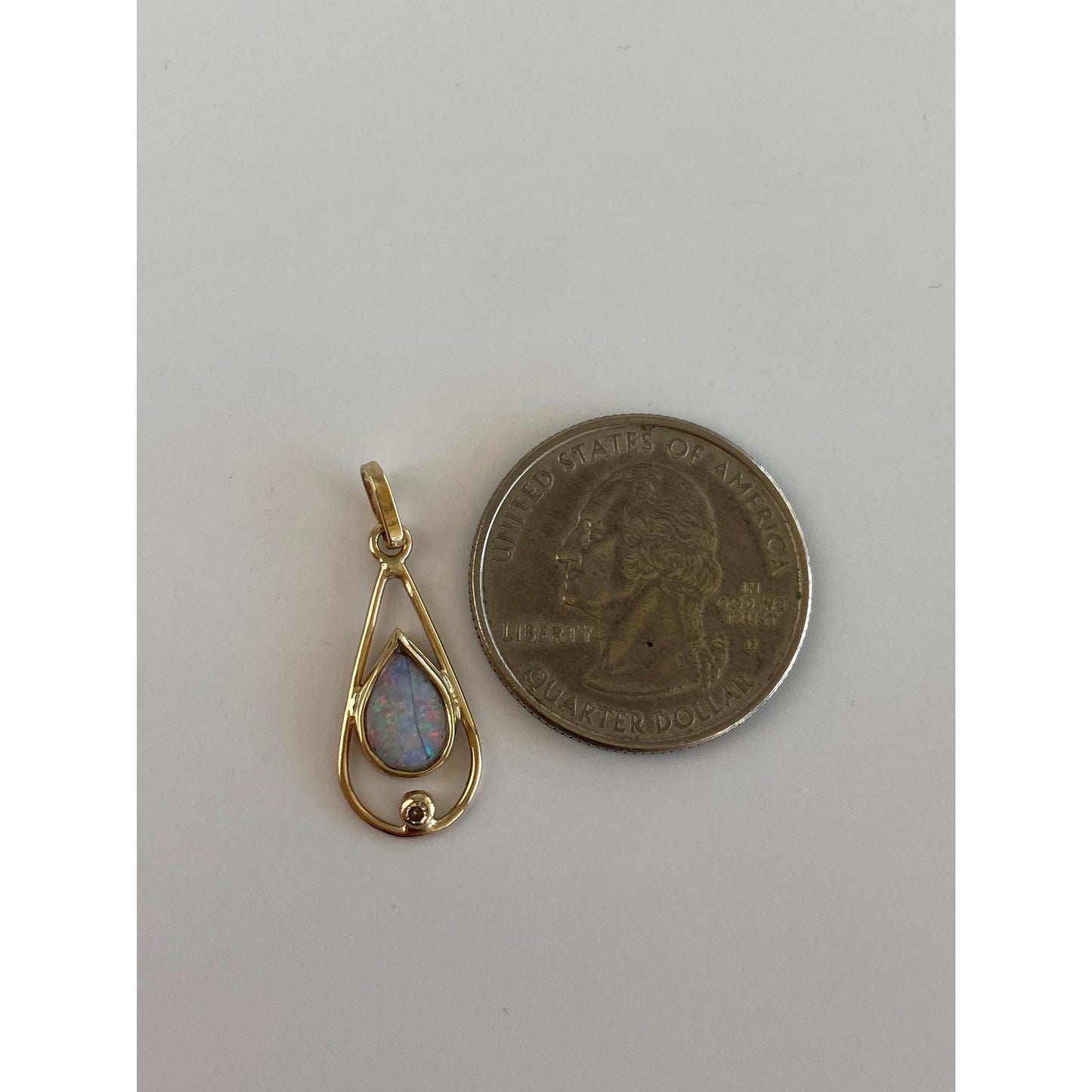 Vintage Solid 10k Yellow Gold Diamond Opal Teardrop Charm