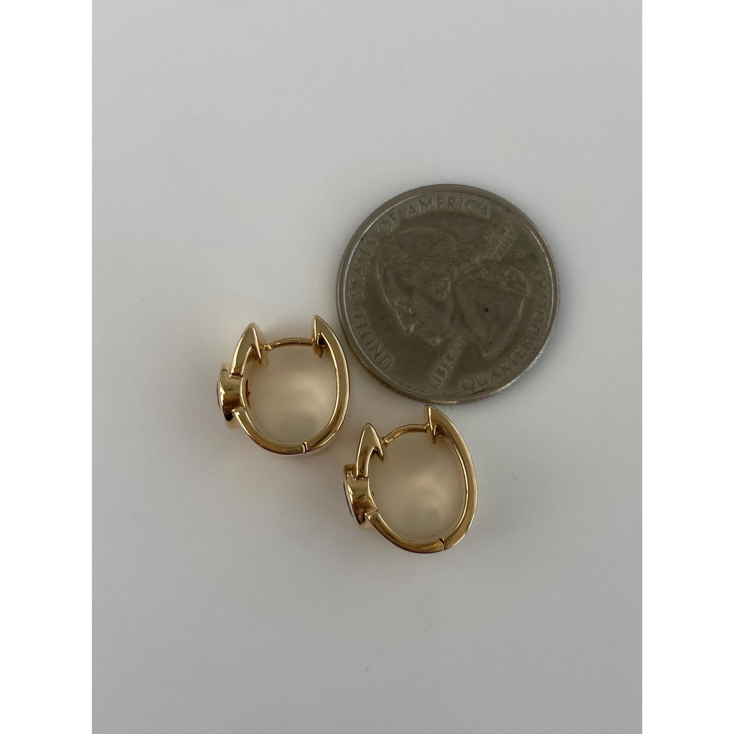 Vintage Solid 14k Yellow Gold Garnet Hoop Earrings