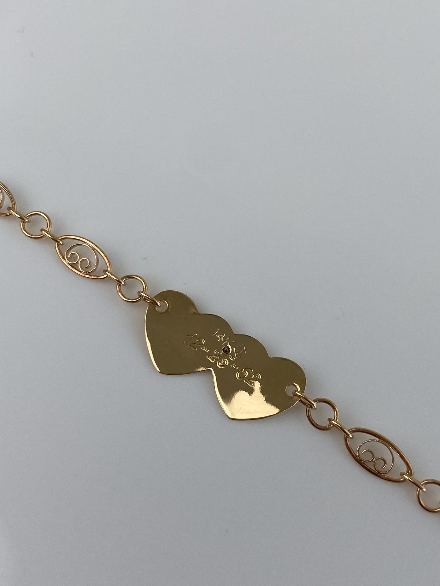 Vintage Solid 14k White & Yellow Gold Diamond Hearts Link Bracelet - 9.25 inches