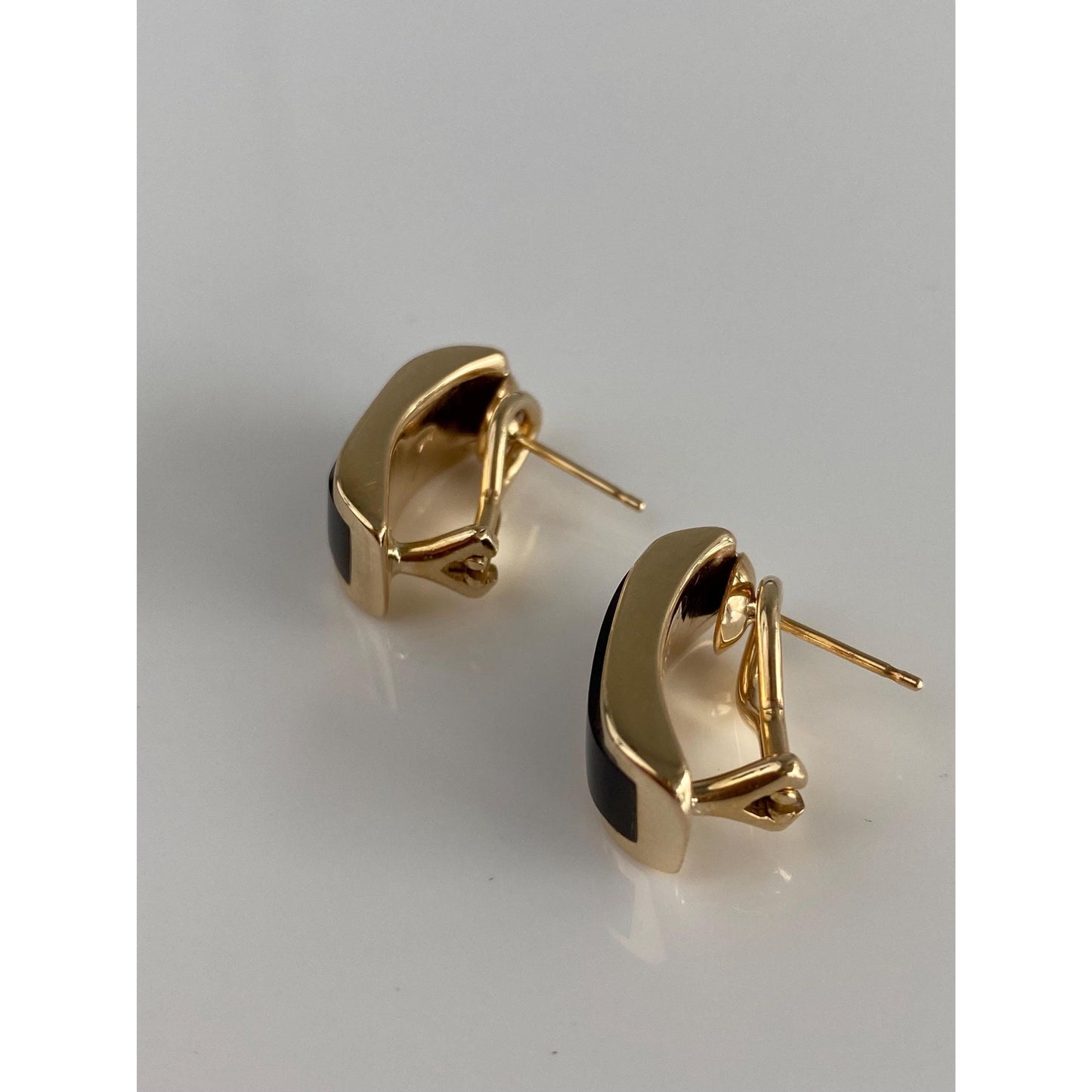 Vintage Solid 14k Yellow Gold Black Onyx Drop Earrings
