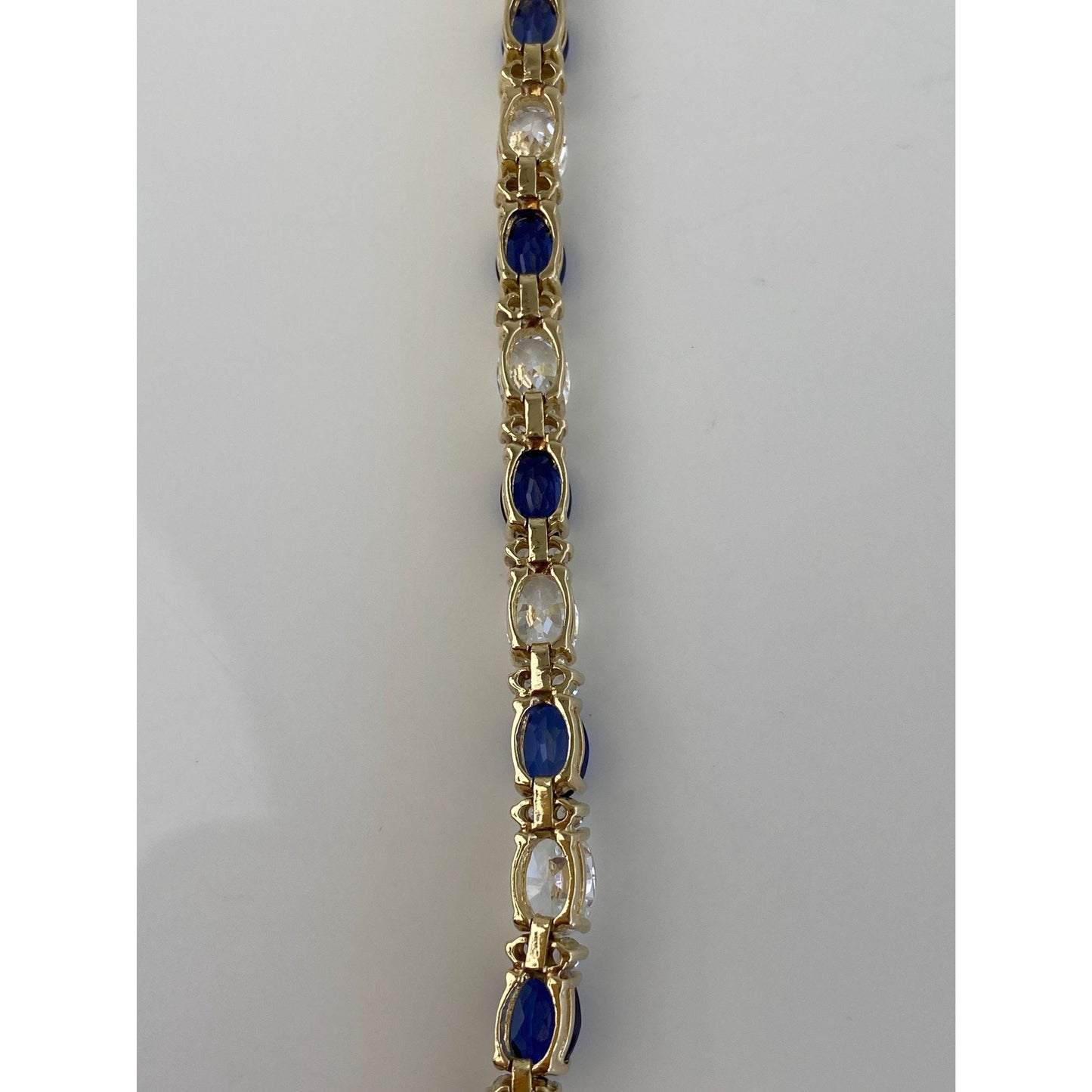 Solid 14k Yellow Gold Clear Cubic Zirconia Blue Sapphire Bracelet - 6.75 inches