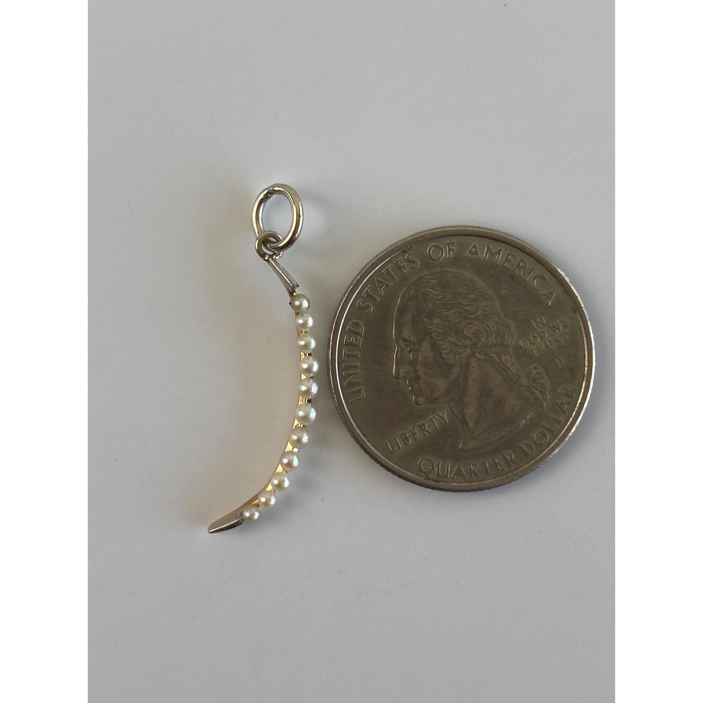 Solid 14k White & Yellow Gold Seed Pearl Row Charm