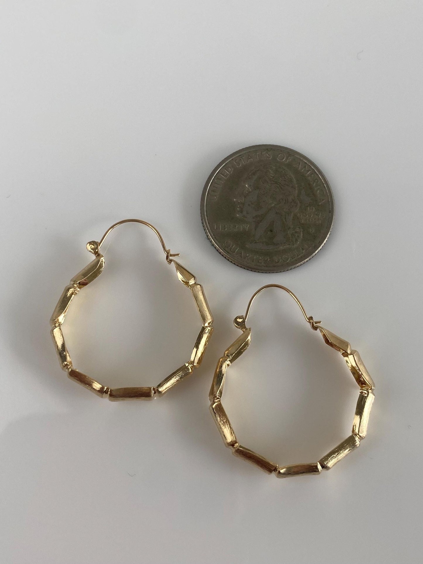 Vintage Solid 14k Yellow Gold Bamboo Hoop Earrings