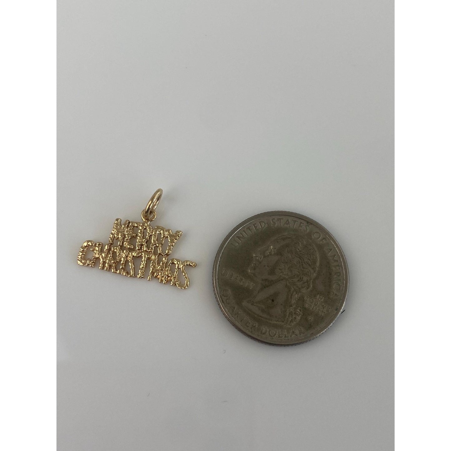 Vintage Solid 14k Yellow Gold Merry Christmas Charm