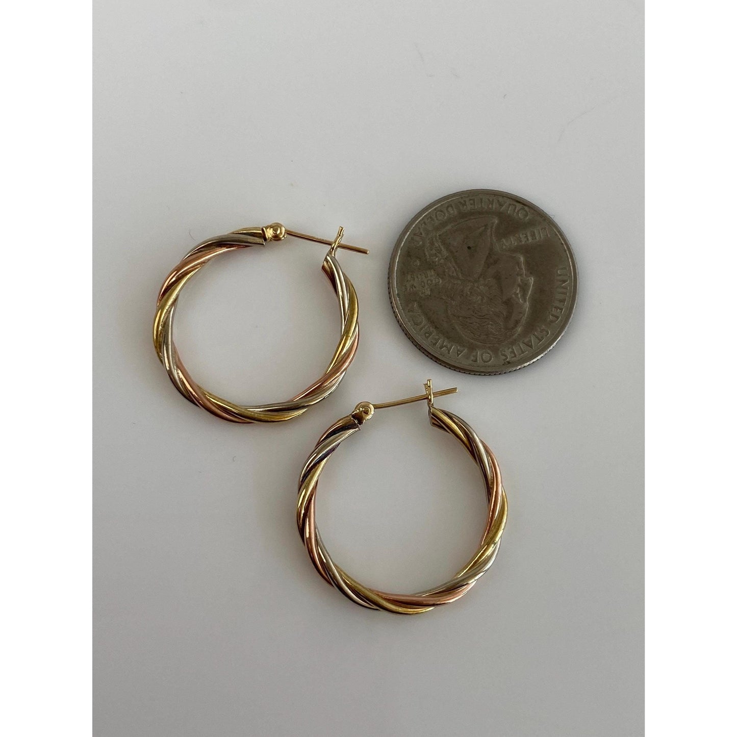 Vintage 14k Tri Tone Gold Twist Hoop Earrings