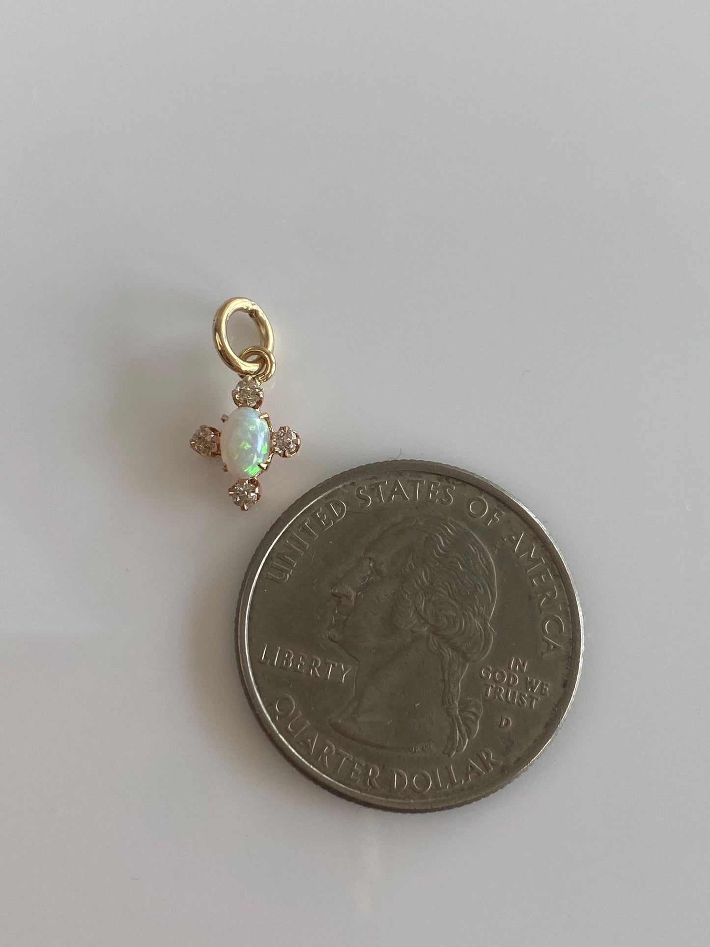 Vintage Solid 10k Yellow Gold Old Mine Cut Diamond Opal Stick Pin Conversion Charm