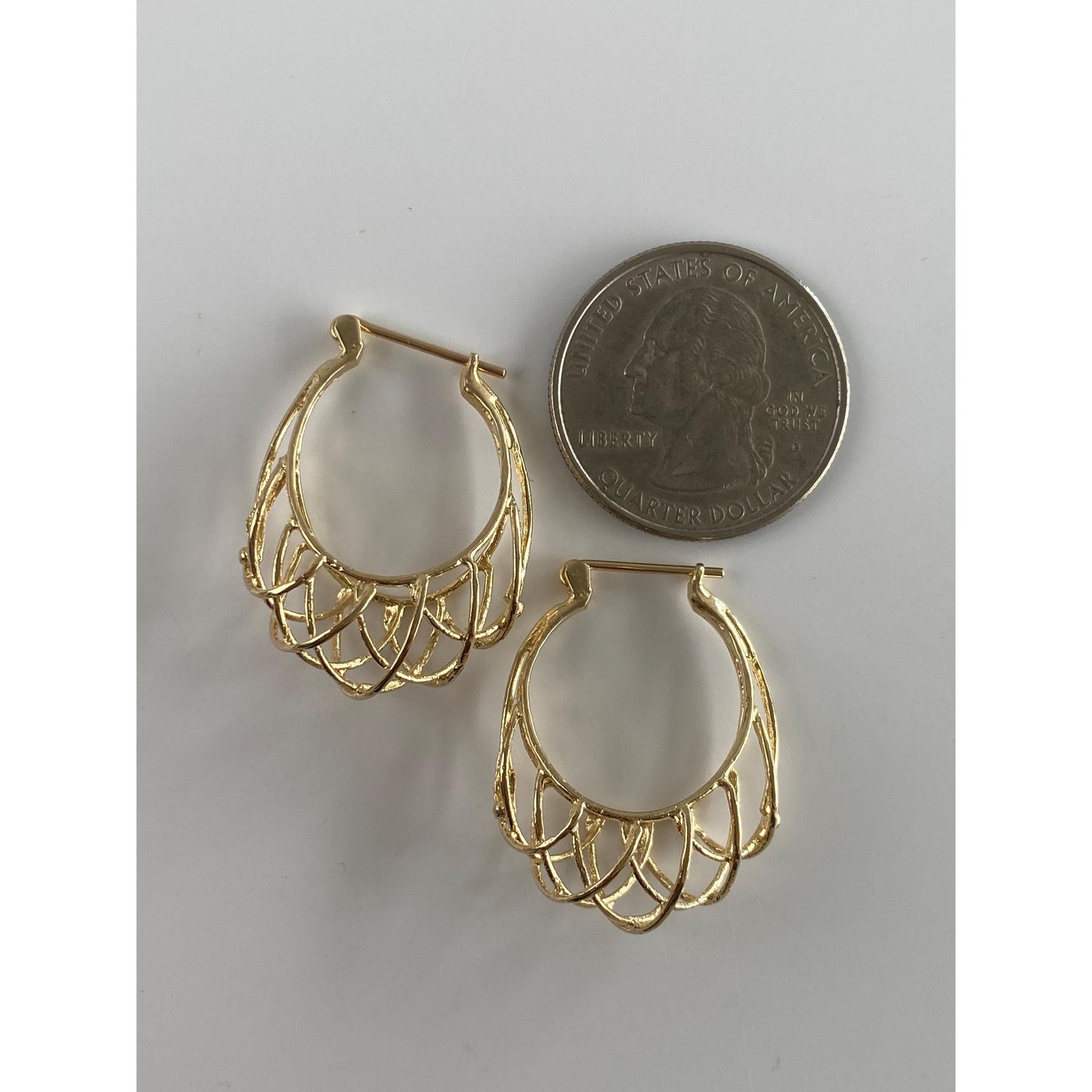 Vintage Solid 14k Yellow Gold Open Basket Hoop Earrings