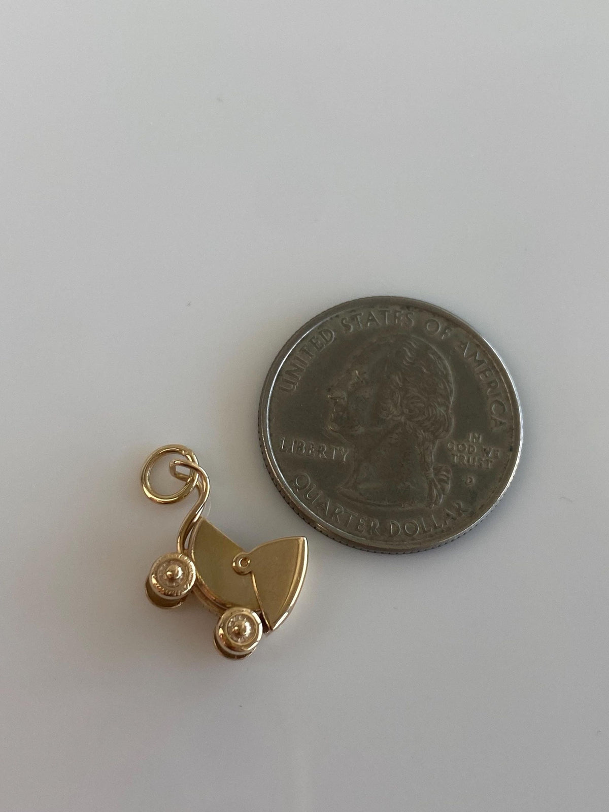 Vintage Solid 14k Yellow Gold Articulated Baby Carriage Charm