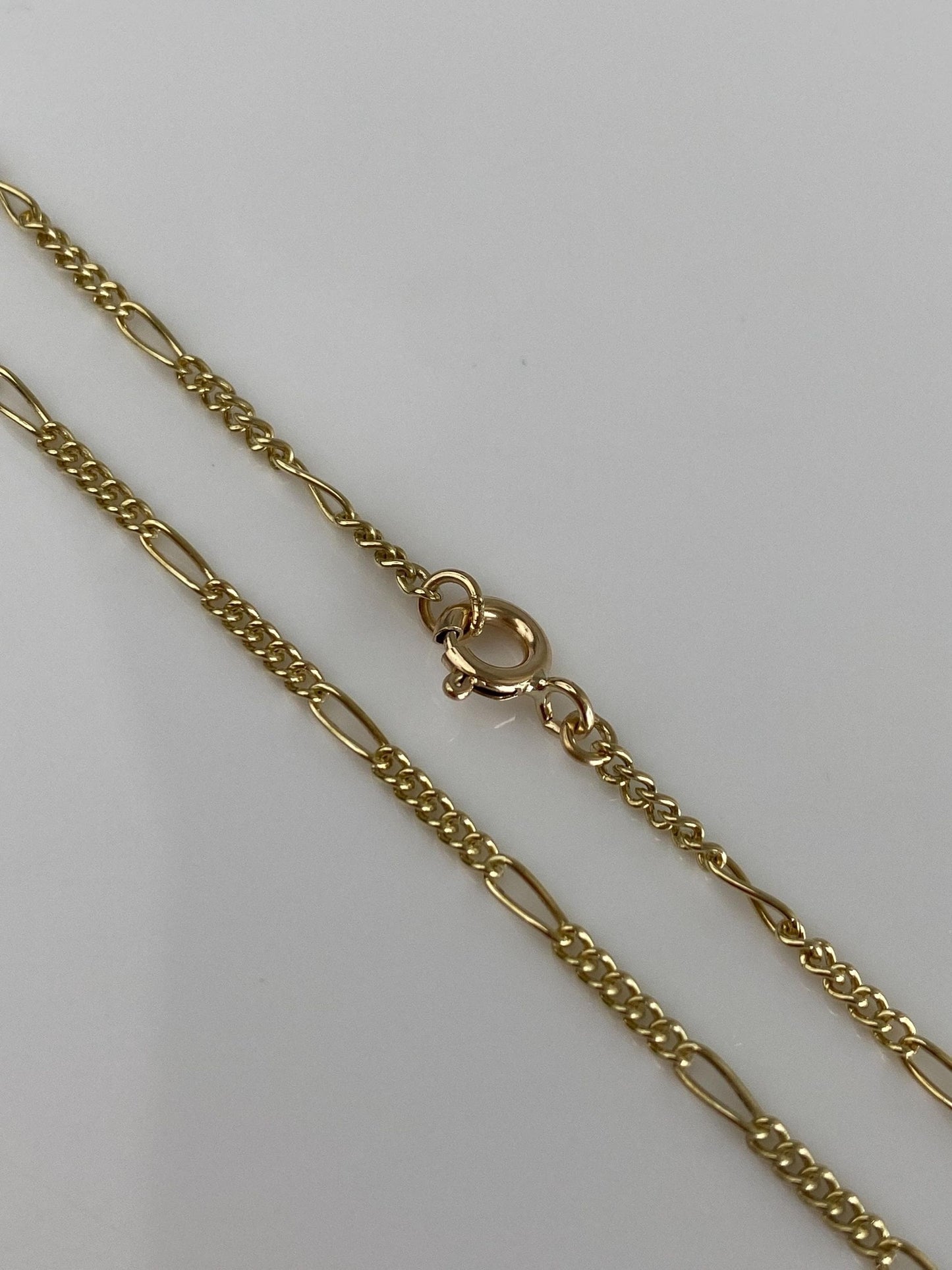 Vintage Solid 14k Yellow Gold Dainty Figaro Chain Necklace - 17 inches