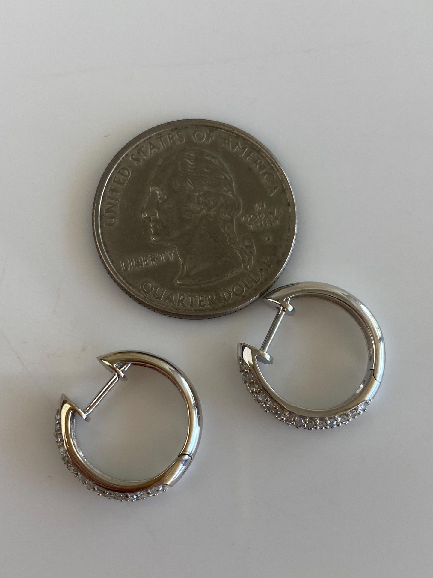 Vintage Solid 14k White Gold Diamond Hoop Earrings