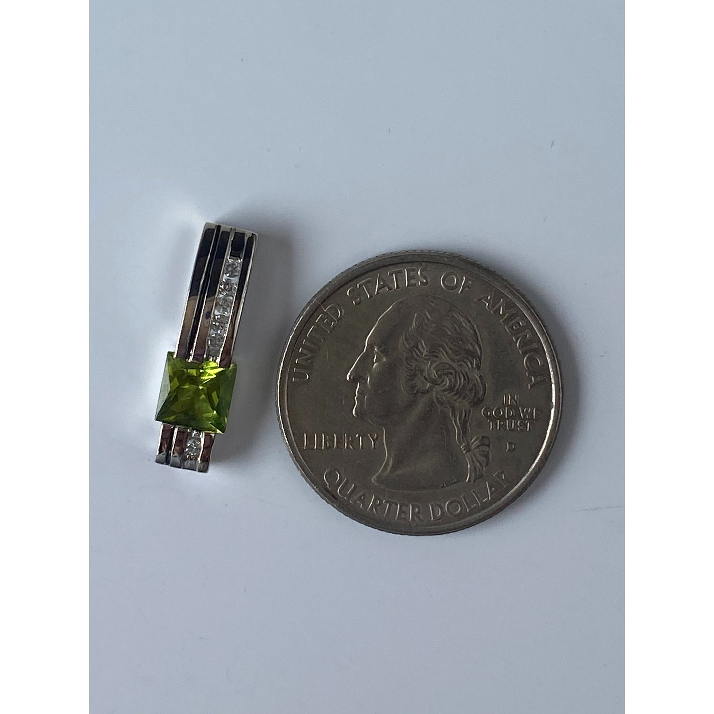 Solid 14k White Gold Peridot Diamond Slide Charm