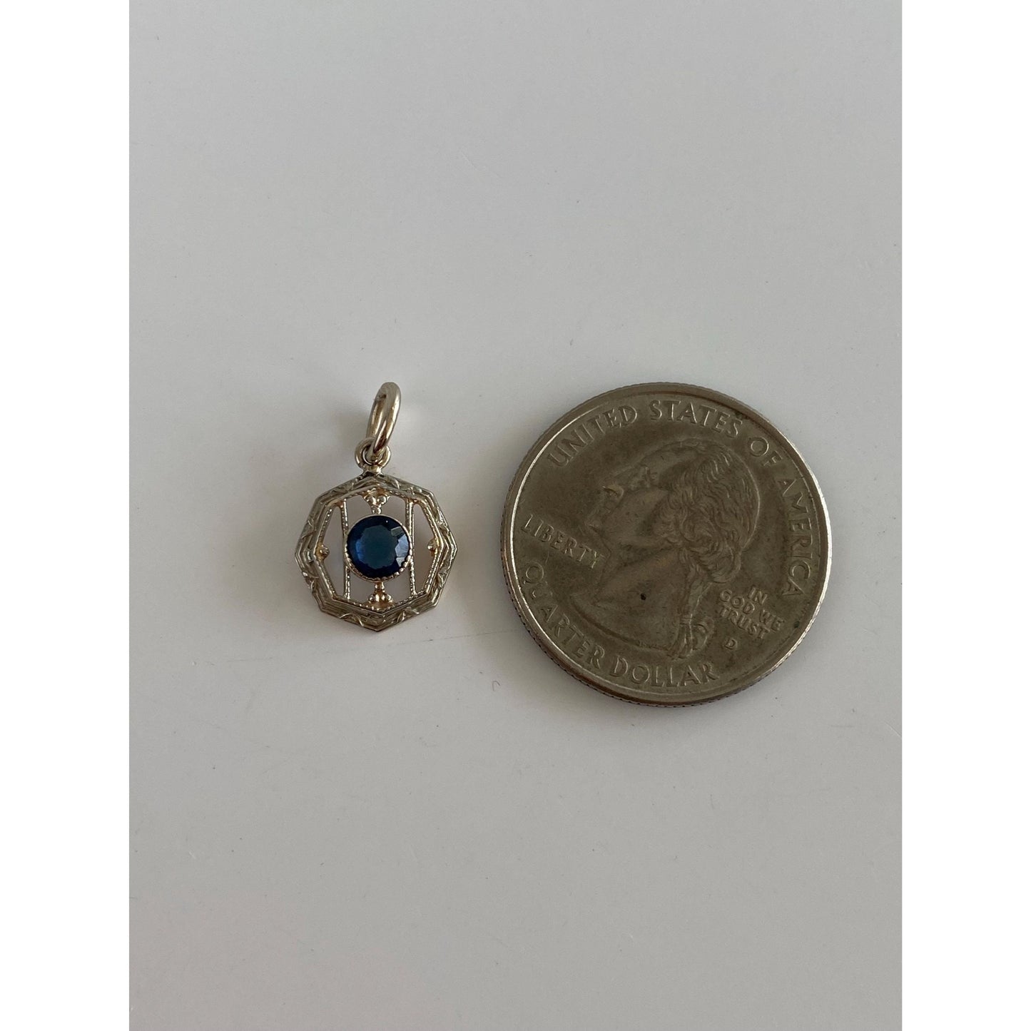 Vintage Solid 10k White Gold Blue Cubic Zirconia Art Deco Stick Pin Conversion Charm