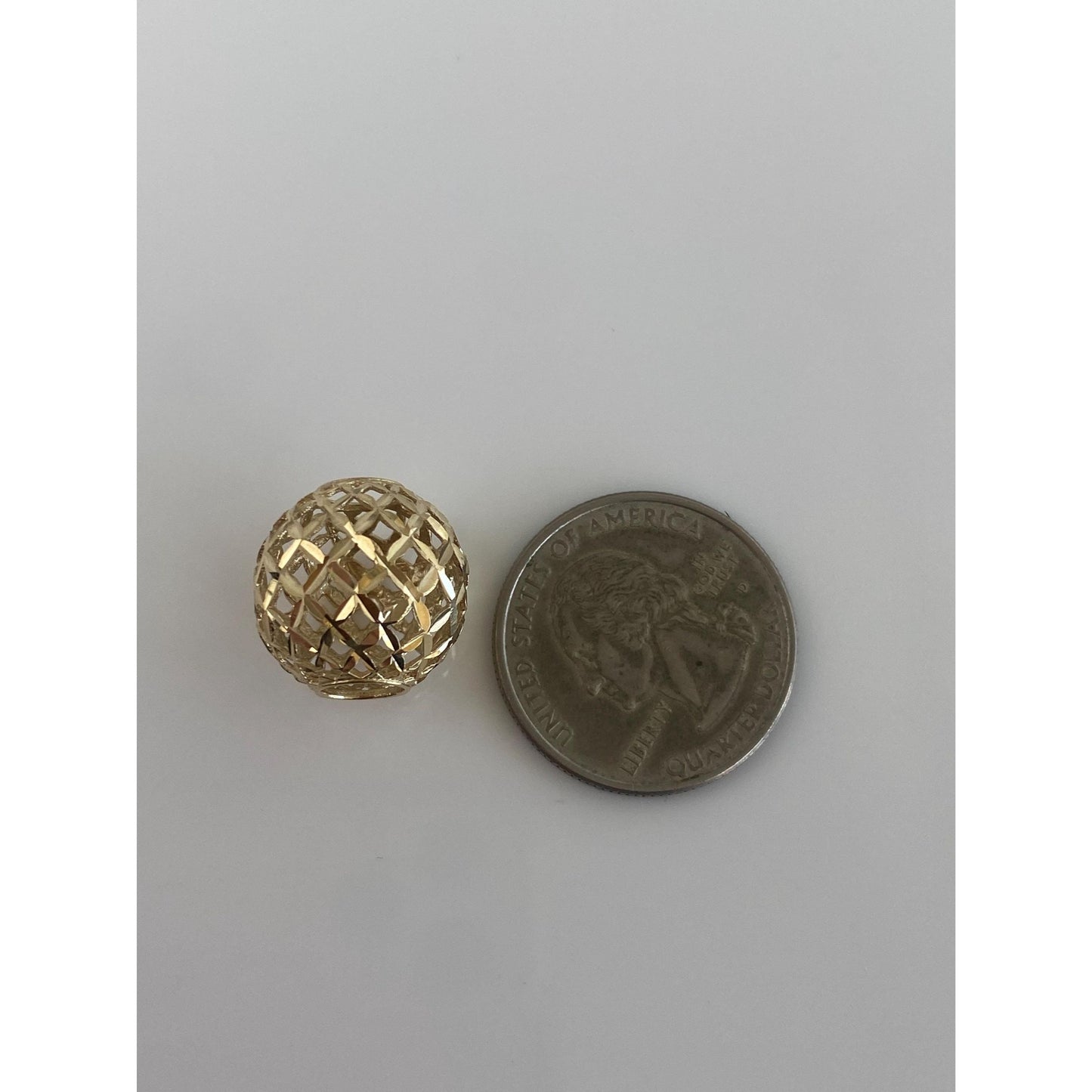Vintage Solid 14k Yellow Gold Diamond Cut Open Work Ball Slide Charm