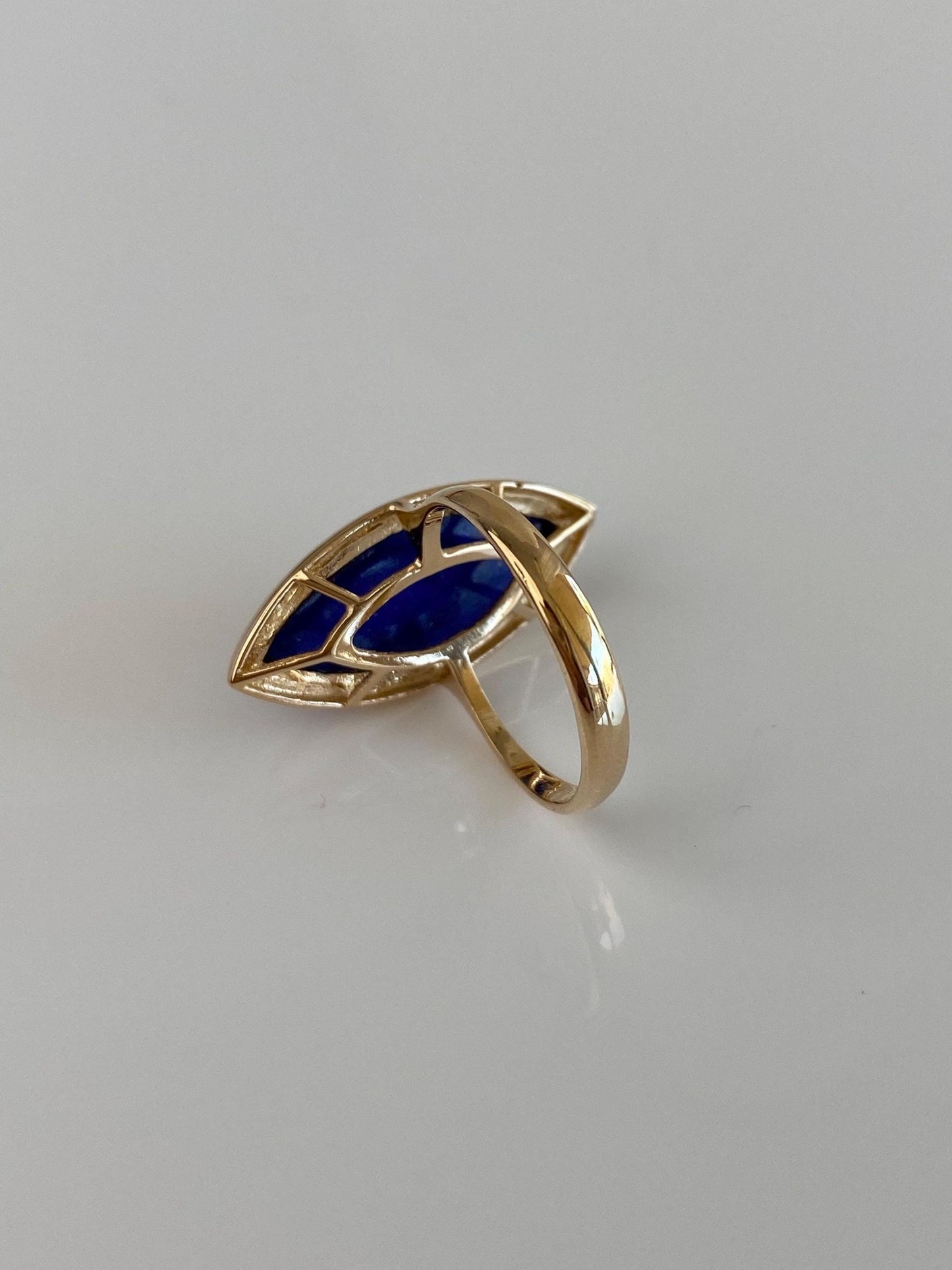 Solid 14k Marquis Blue Lapis Ring - Size 6