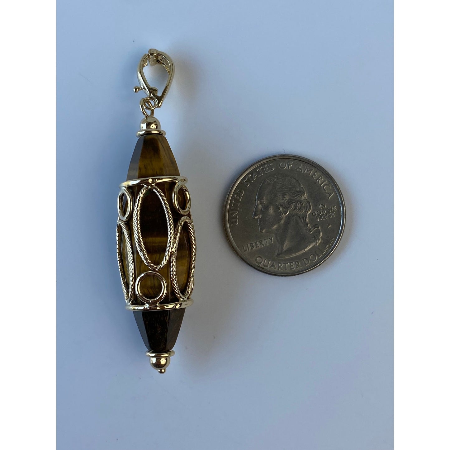 Vintage Solid 14k Yellow Gold Large Tigers Eye Point Charm