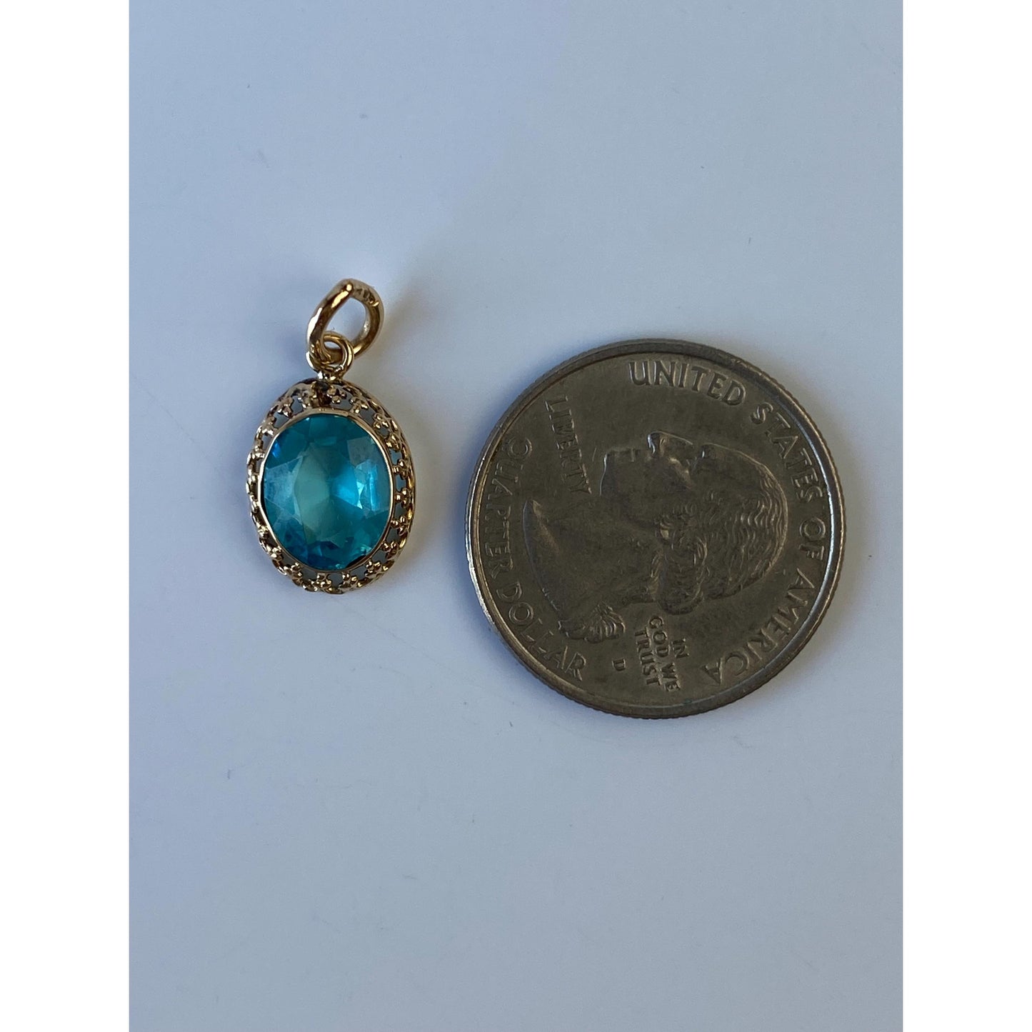 Vintage Solid 10k Yellow Gold Teal Cubic Zirconia Stick Pin Conversion Charm