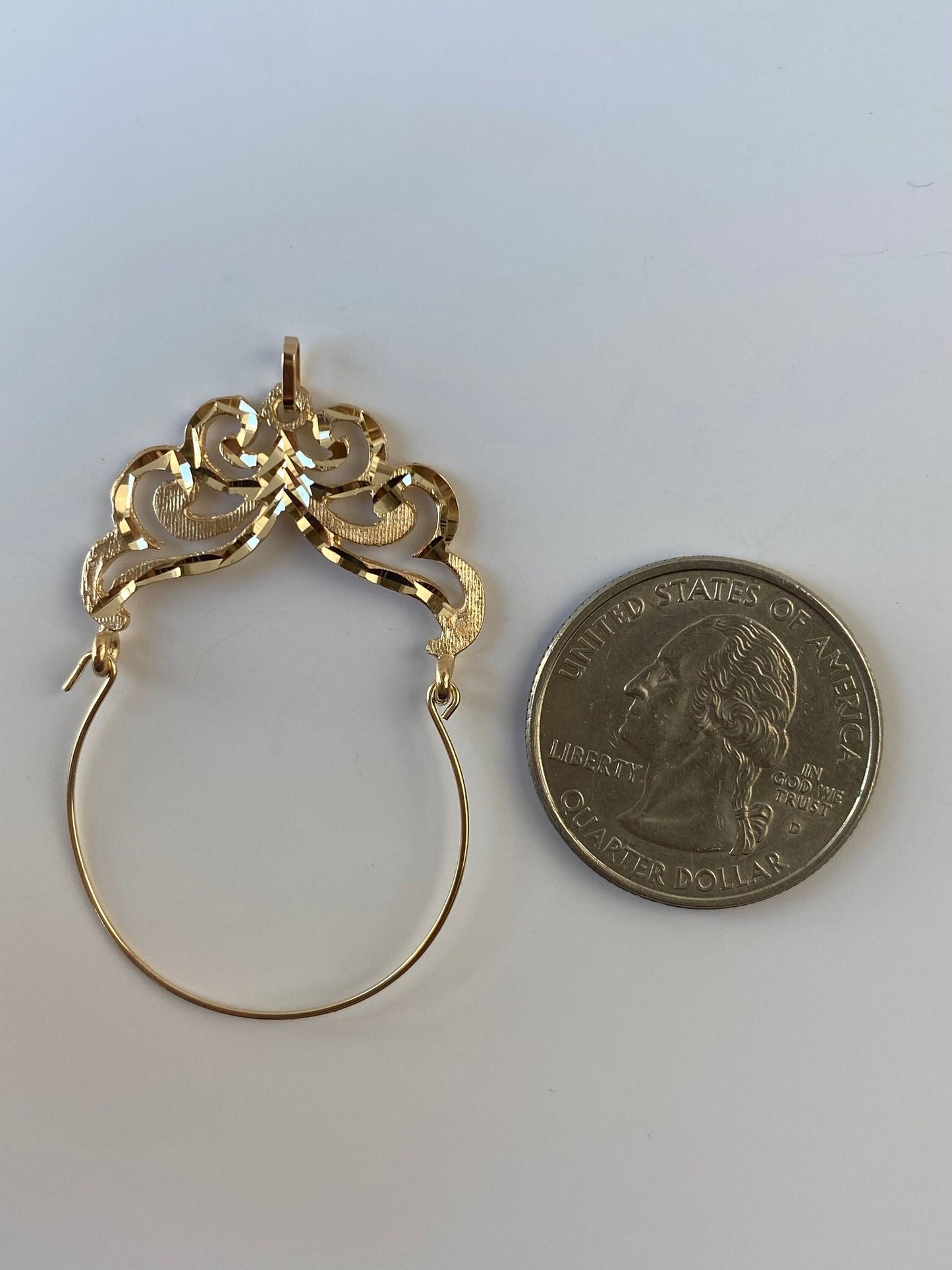 Vintage Solid 14k Yellow Gold Diamond Cut Charm Holder