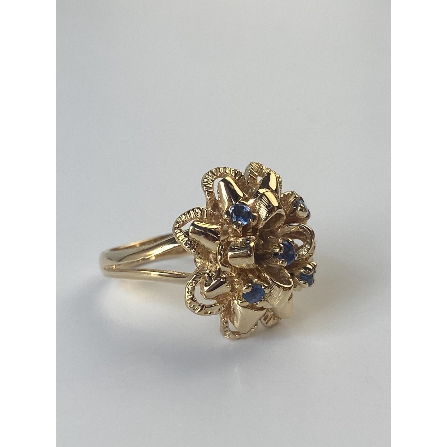 Vintage Solid 14k Yellow Gold Topaz Flower Ring - Size 6
