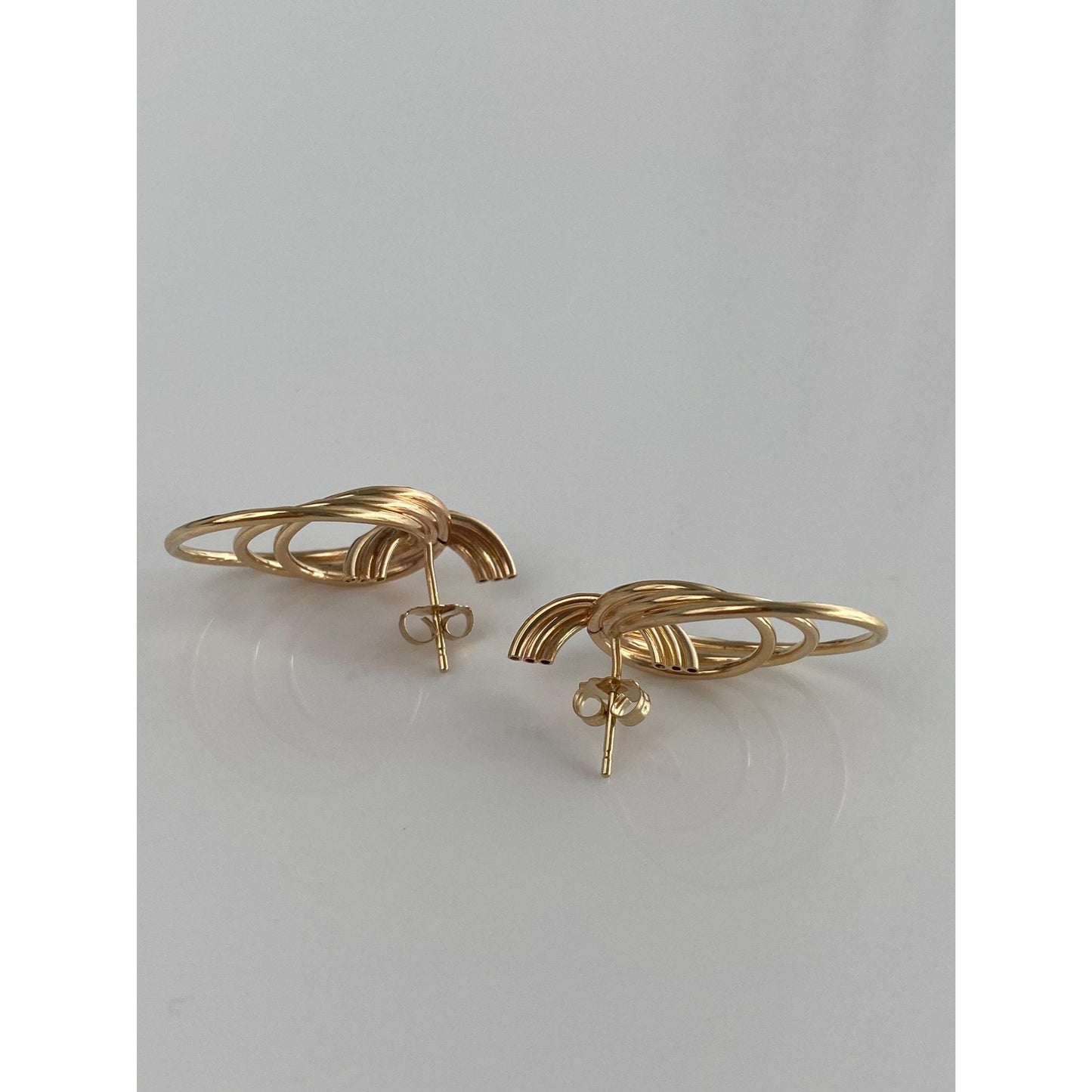 Vintage 14k Yellow Gold Diamond Cut Layered Stud Earrings