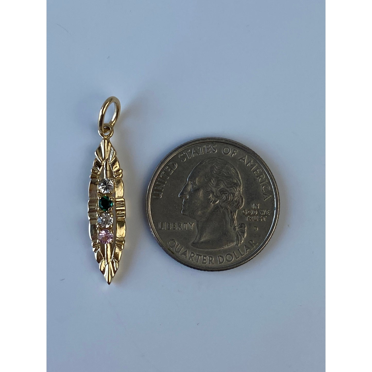 Vintage Solid 14k Yellow Gold Spinel Quartz Cubic Zirconia Row Charm