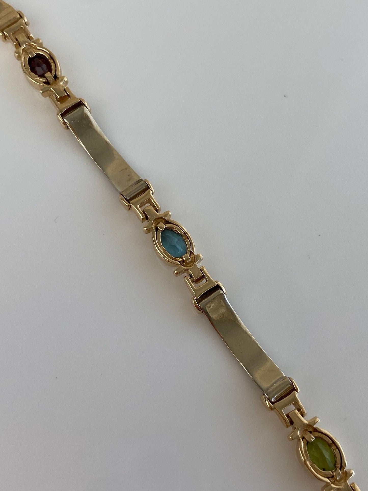 Vintage Solid 14k White & Yellow Gold Garnet Topaz Peridot Amethyst Citrine Link Bracelet - 7.75 inches