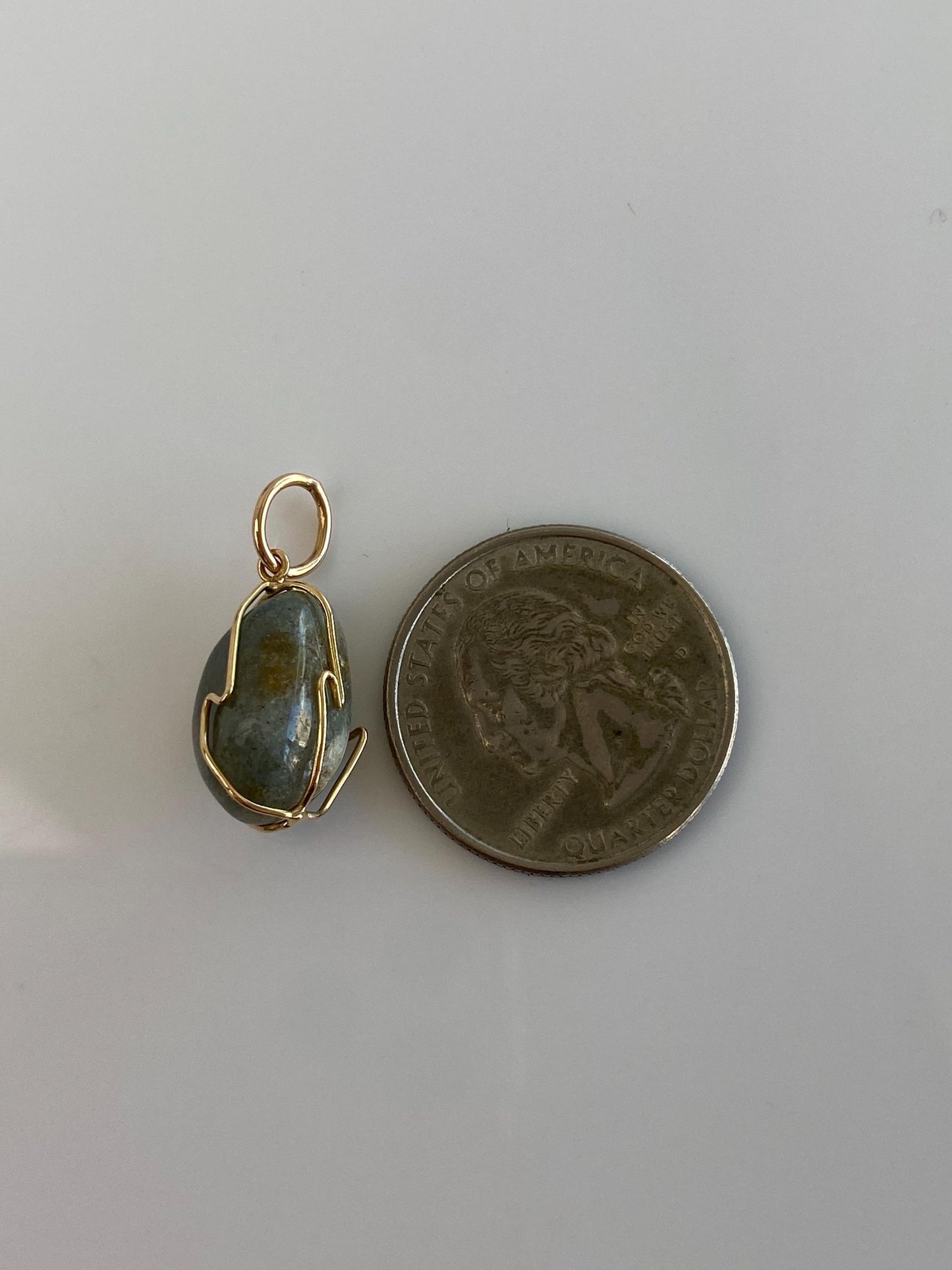 Vintage Solid 14k Yellow Gold Stone Wire Wrapped Charm