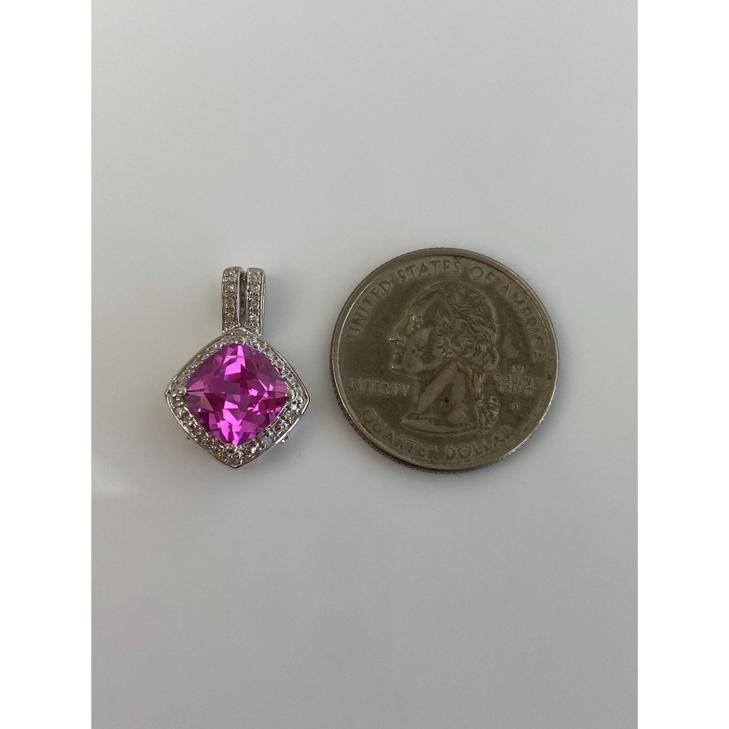 Vintage Solid 14k White Gold Diamond Pink Sapphire Charm