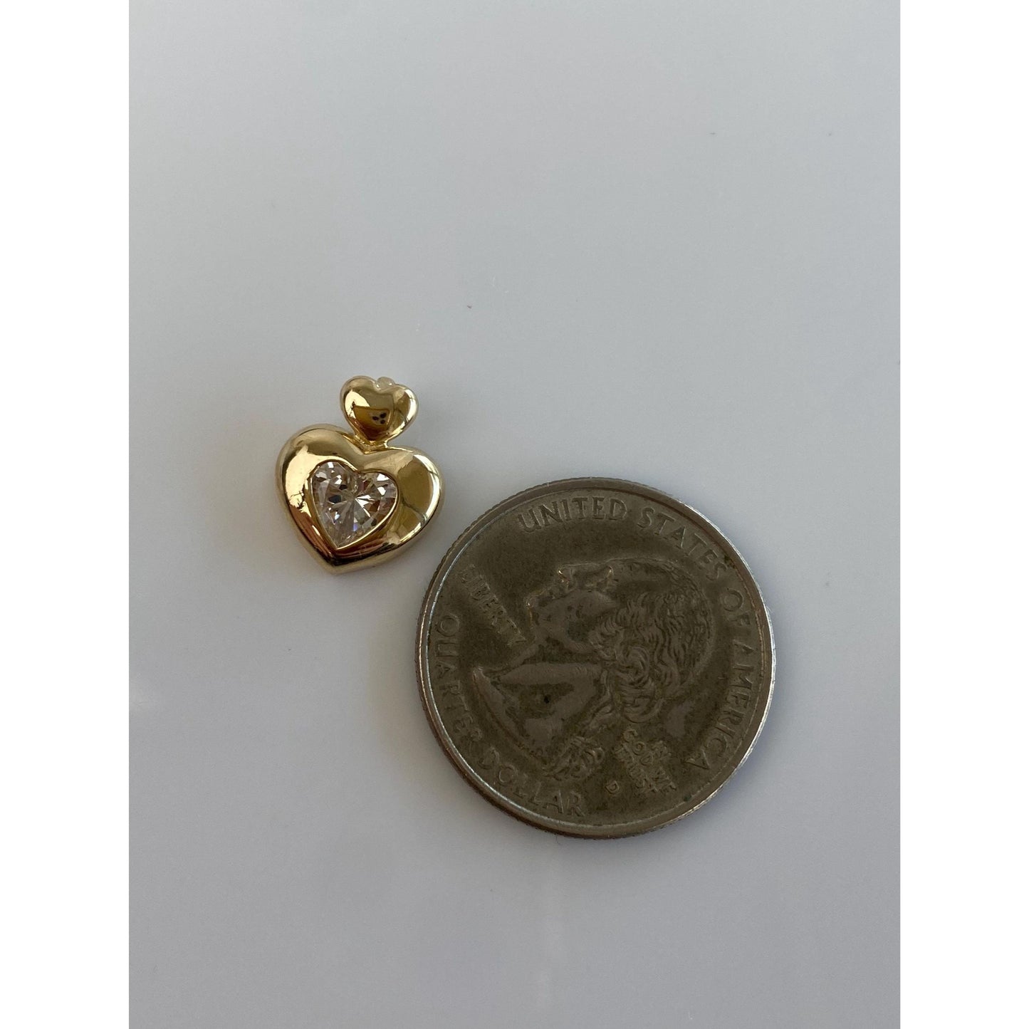 Vintage Solid 14k Yellow Gold Cubic Zirconia Heart Charm