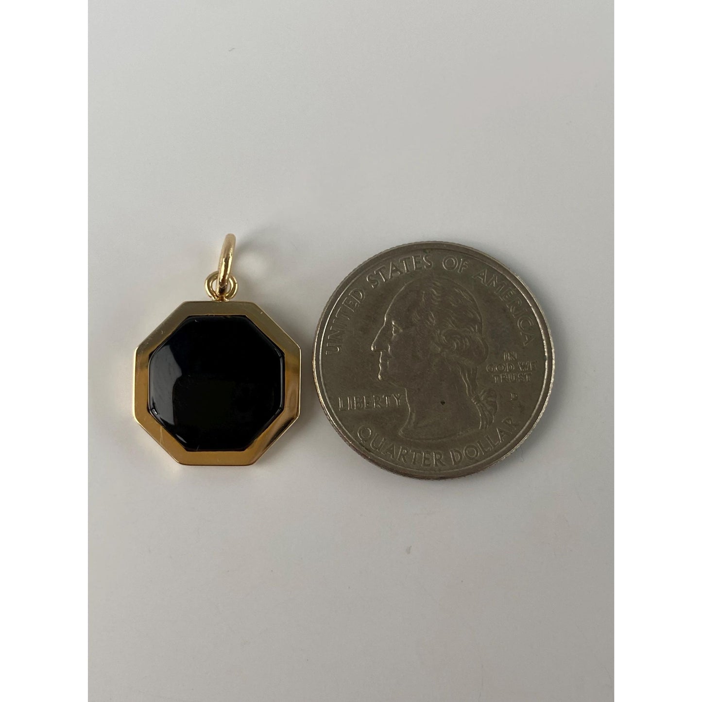 Vintage Solid 14k Yellow Gold Onyx Octagon Charm
