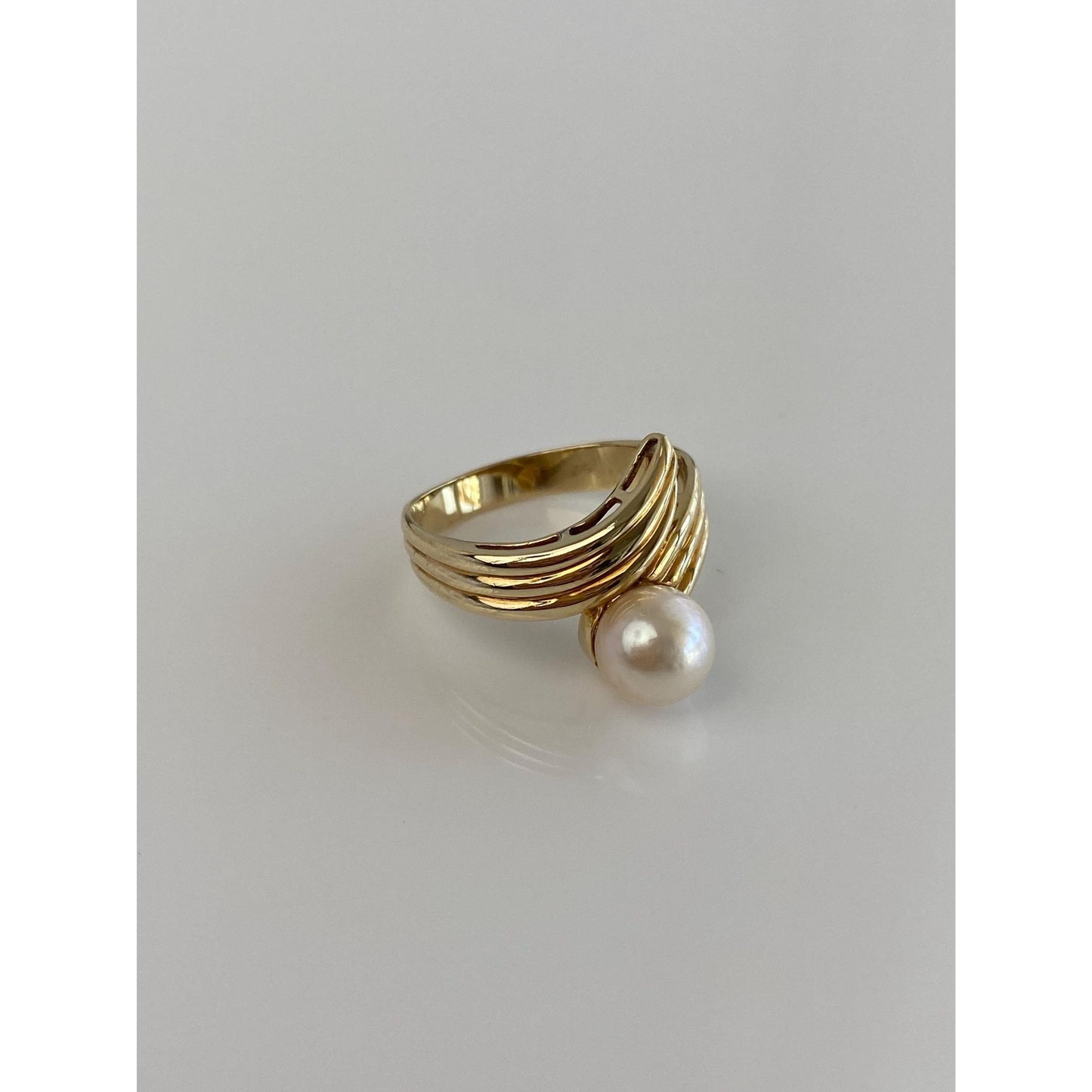 Vintage Solid 14k Yellow Gold Pearl Twist Ring - Size 6.25