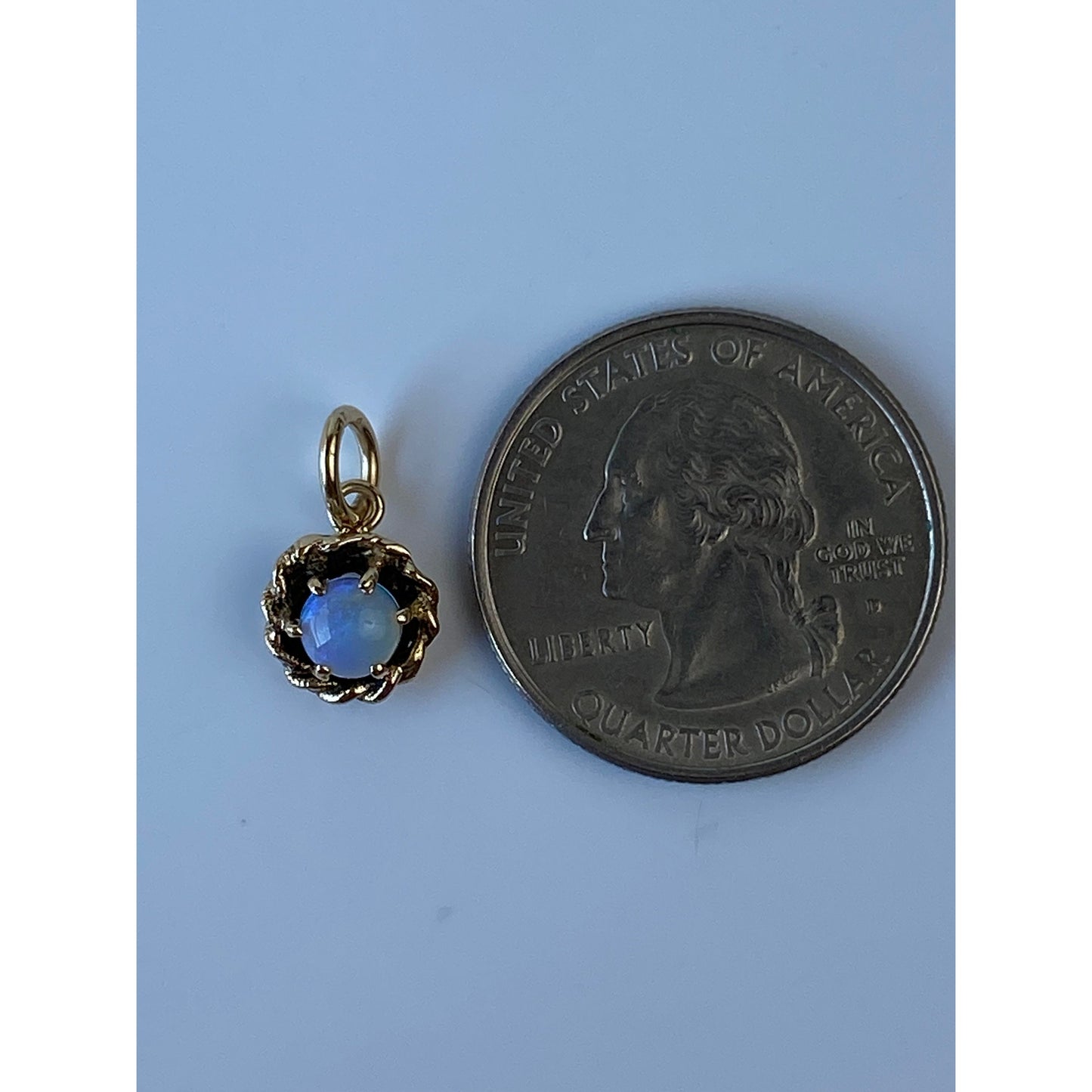 Solid 14k Yellow Gold Ornate Opal Charm