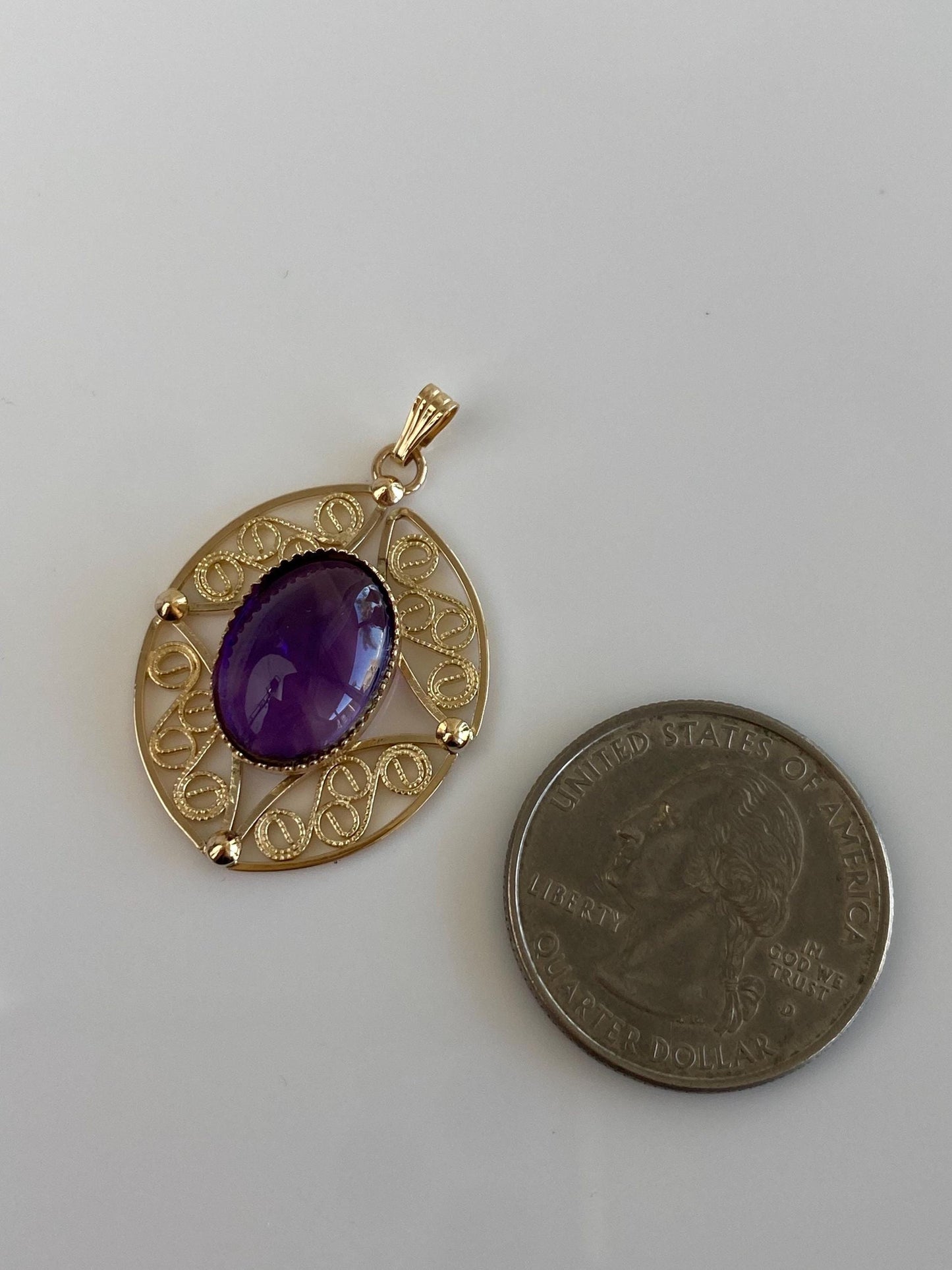 Vintage Solid 14k Yellow Gold Amethyst Cabochon Charm