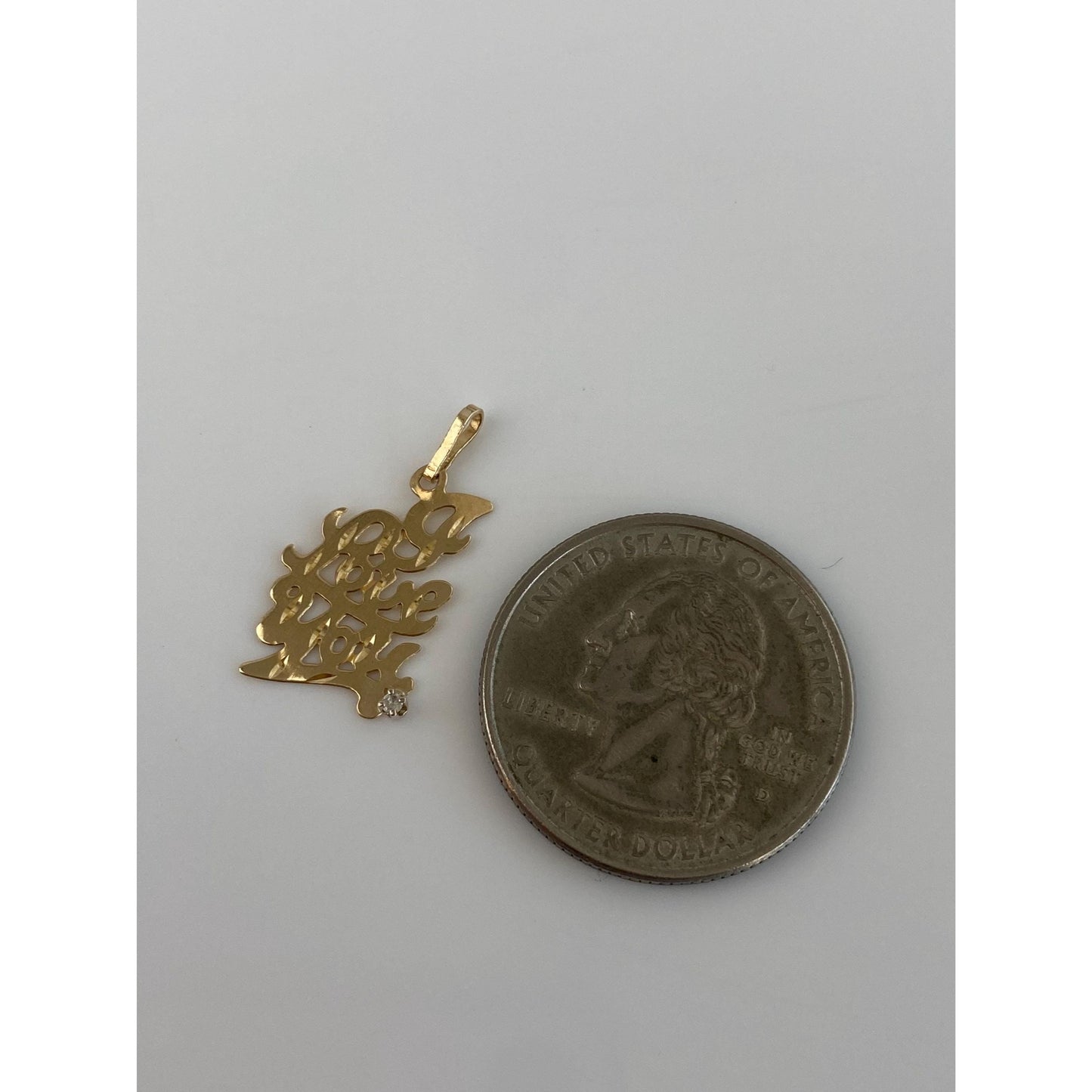 Solid 14k Yellow Gold Clear Spinel 'I Love You' Charm