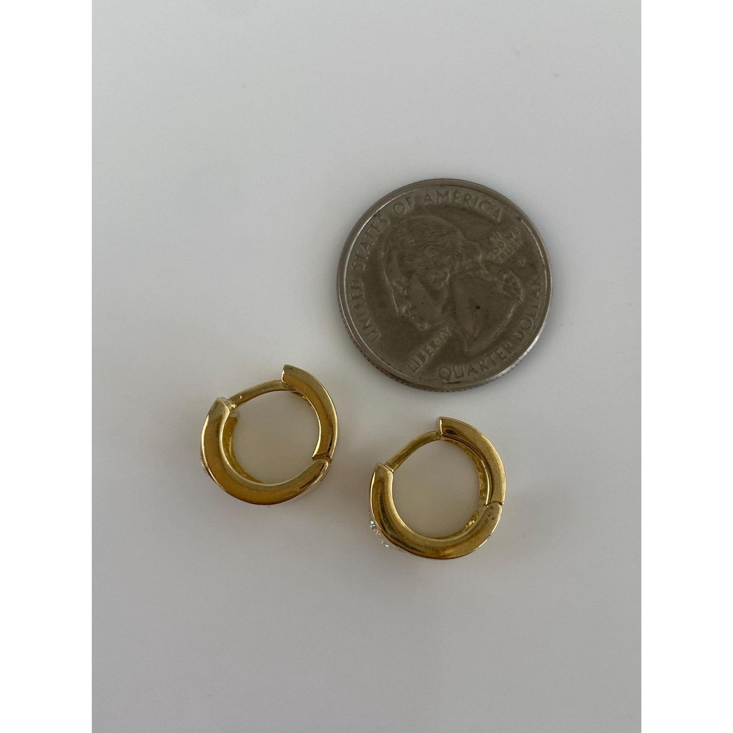 Vintage Solid 14k Yellow Gold Cubic Zirconia Hoop Earrings