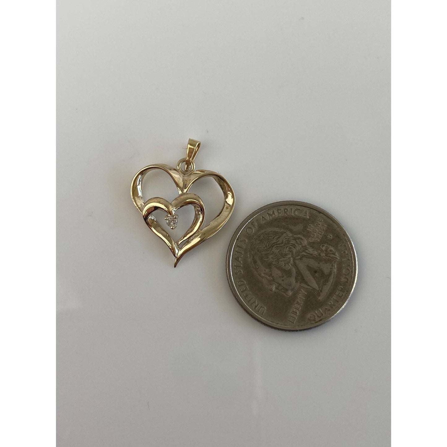Vintage Solid 10k Yellow Gold Diamond Hearts Charm