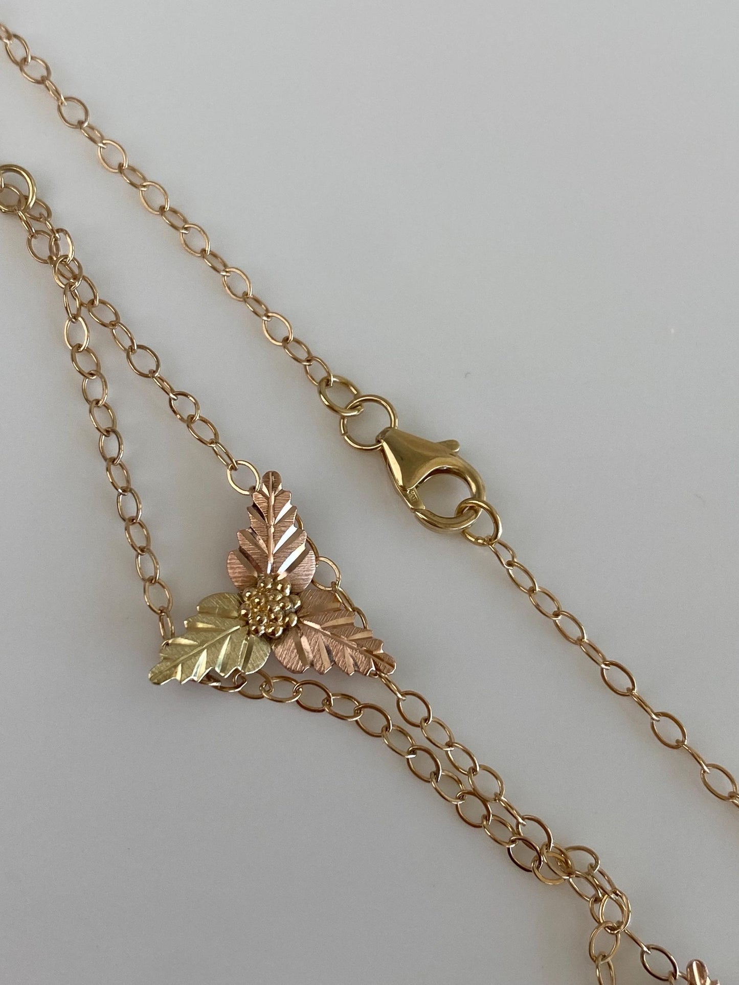 Solid 10k Black Hills Gold Leaves Cable Chain Necklace - 16.25 inches