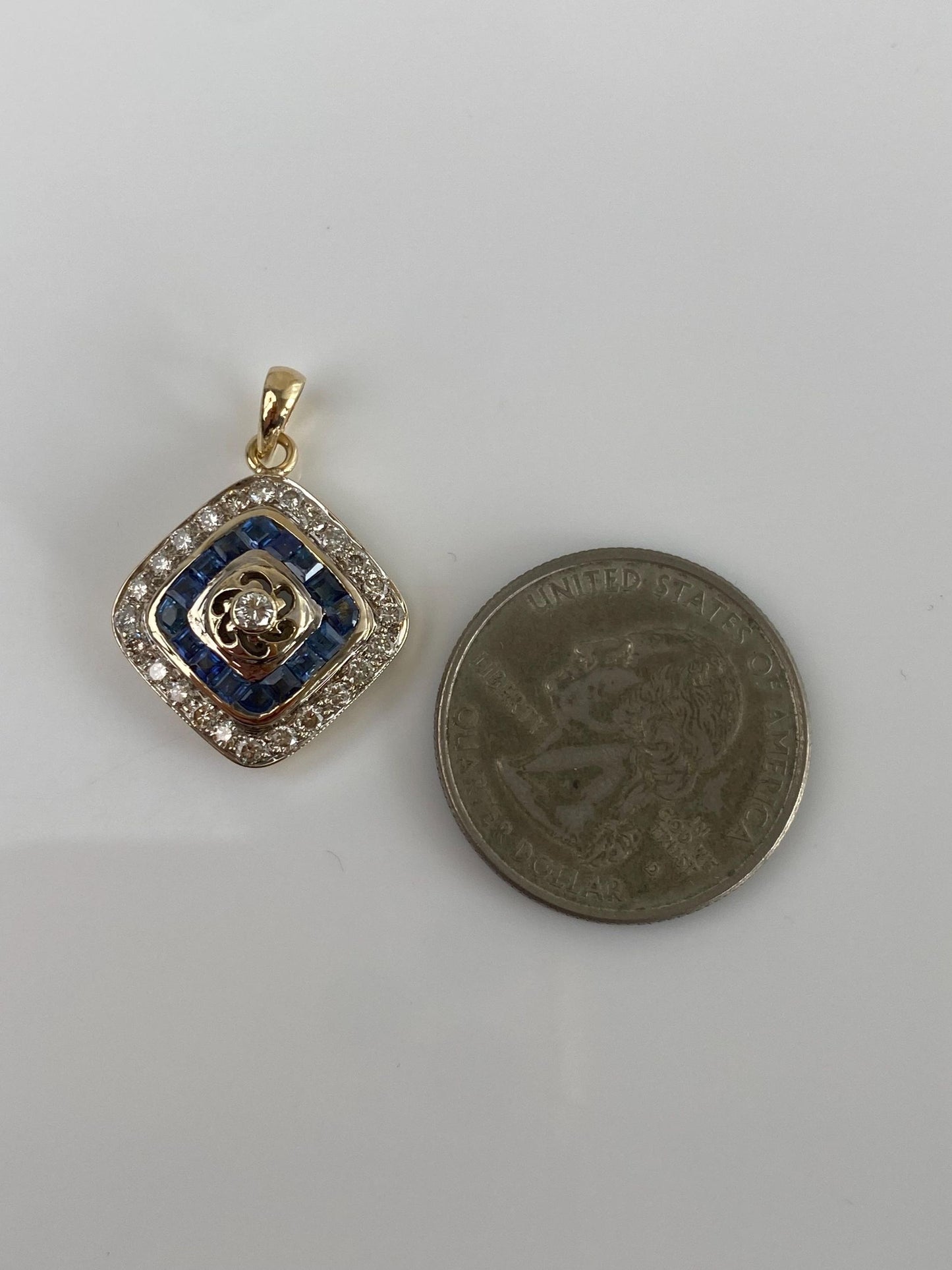 Vintage Solid 14k White & Yellow Gold Blue Sapphire Diamond Cufflink Conversion Charm