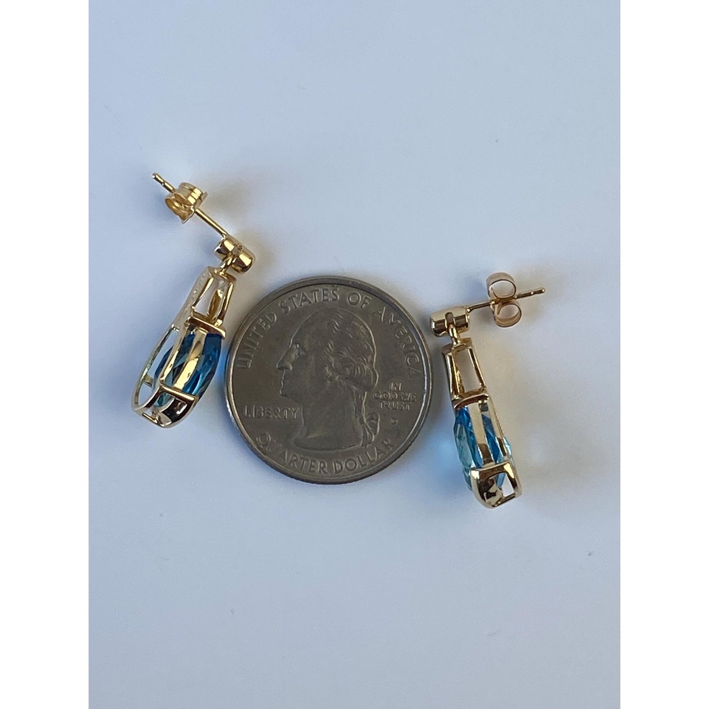 Vintage Solid 14k Yellow Gold Topaz Diamond Drop Stud Earrings