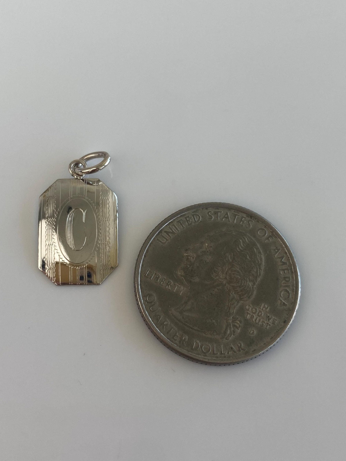 Vintage Solid 14k White Gold Initial 'C' Cufflink Conversion Charm
