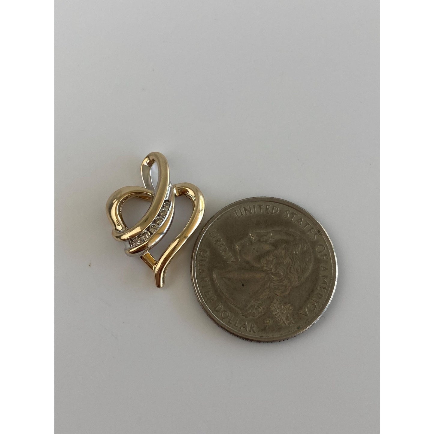 Vintage Solid 10k White & Yellow Gold Diamond Heart Charm