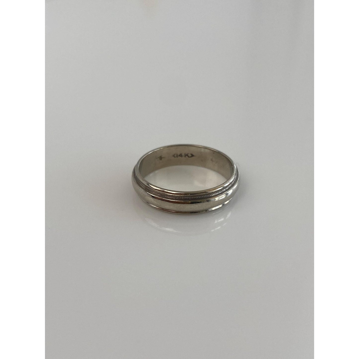 Vintage Solid 14k White Gold Milgrain Ring Band - Size 5.75