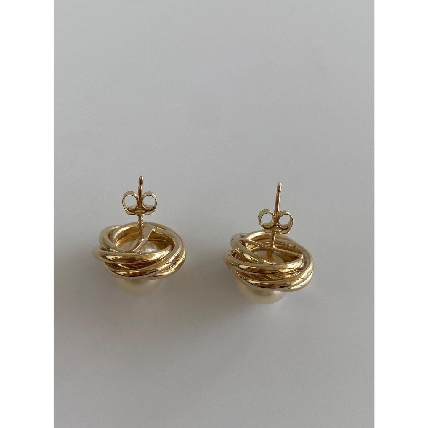 Vintage 14k White & Yellow Gold Clear Sapphire Pearl Knot Stud Earrings